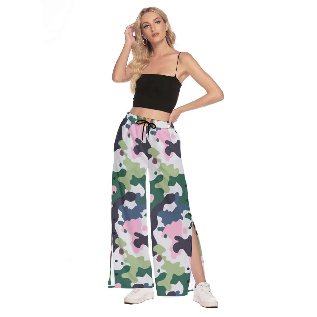 Hip-Hop Camouflage Print Women's Side Slit Snap Button Pants sold by Archiify