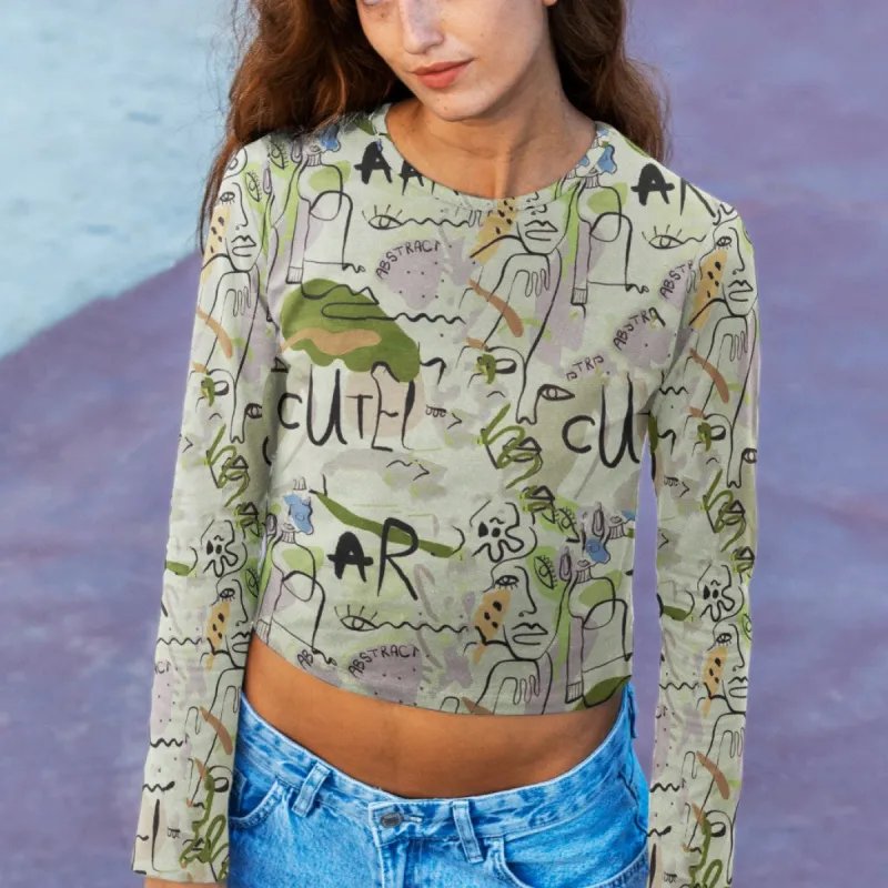 Print Women's Round Neck Crop Top T-Shirt sold by Archiify