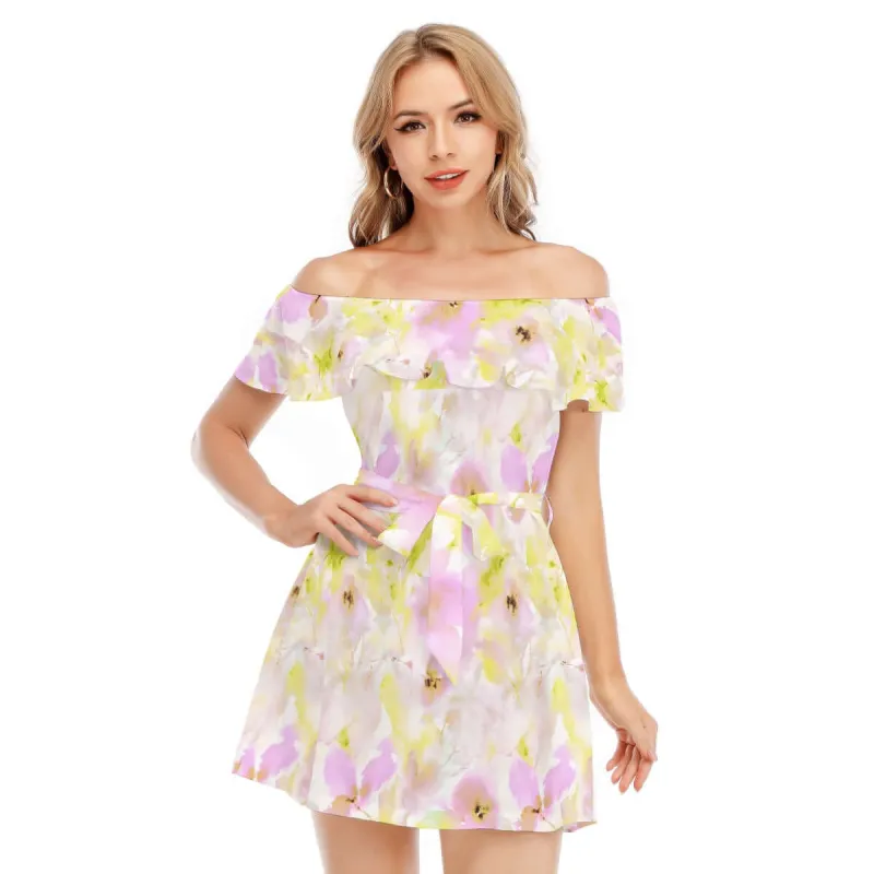 Cottagecore Women's Sexy Print Off-shoulder Dress With Ruffle made by Archiify