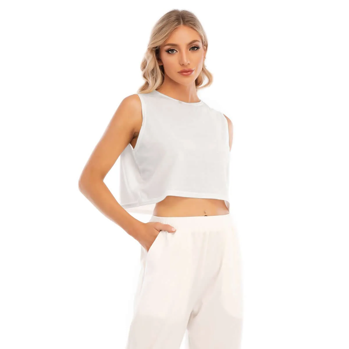 Pop Style Women's Crew Neck Sleeveless Loose Cropped Top sold by Archiify product image thumbnail 3