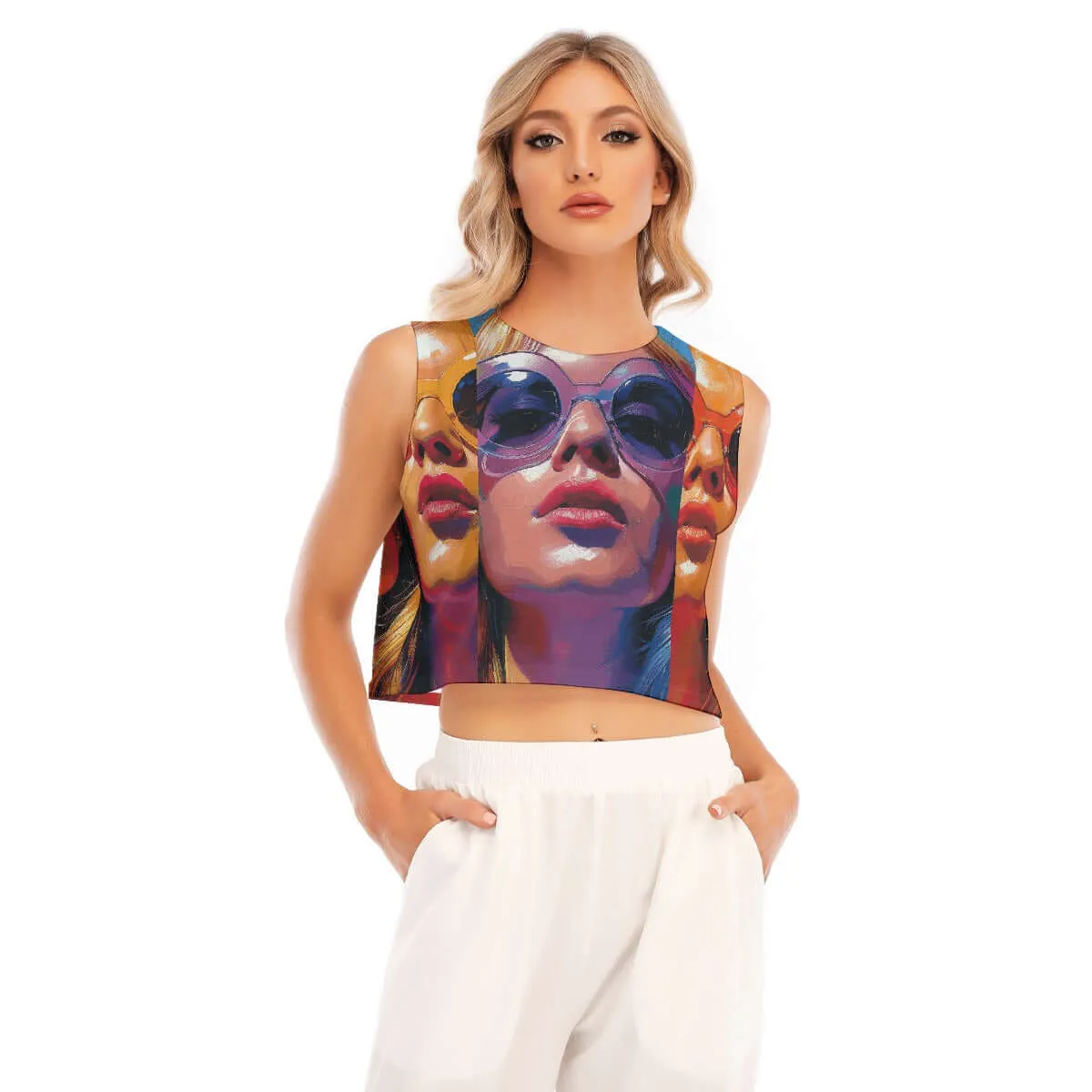 Pop Style Women's Crew Neck Sleeveless Loose Cropped Top sold by Archiify