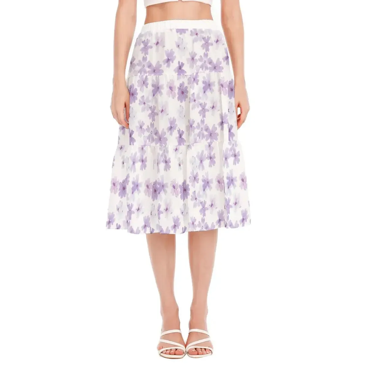 Cottagecore Women's Floral Print Stitched Pleated Chiffon Skirt sold by Archiify