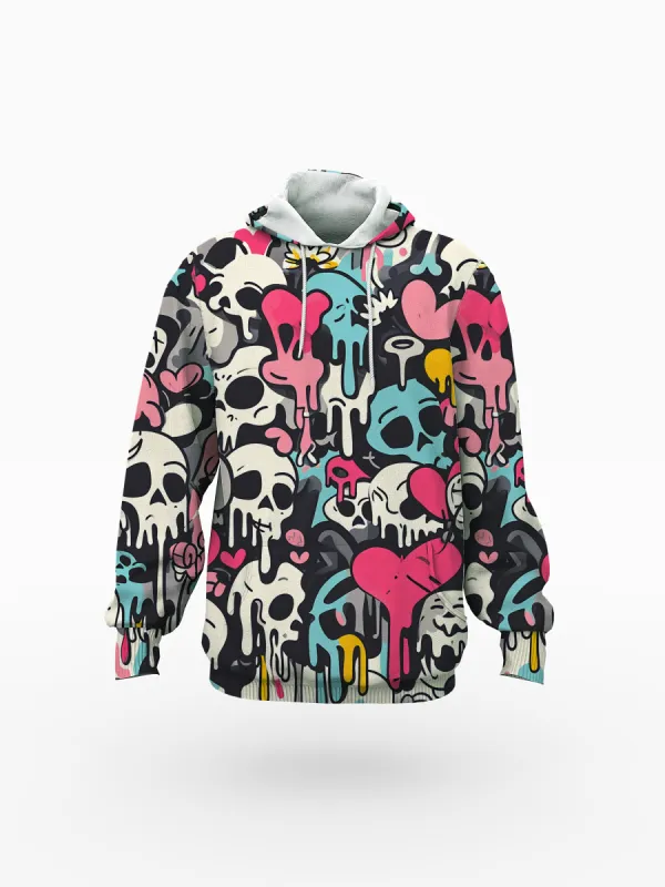 Colorful Skull Print Drawstring Women's Pullover Hoodie sold by Archiify