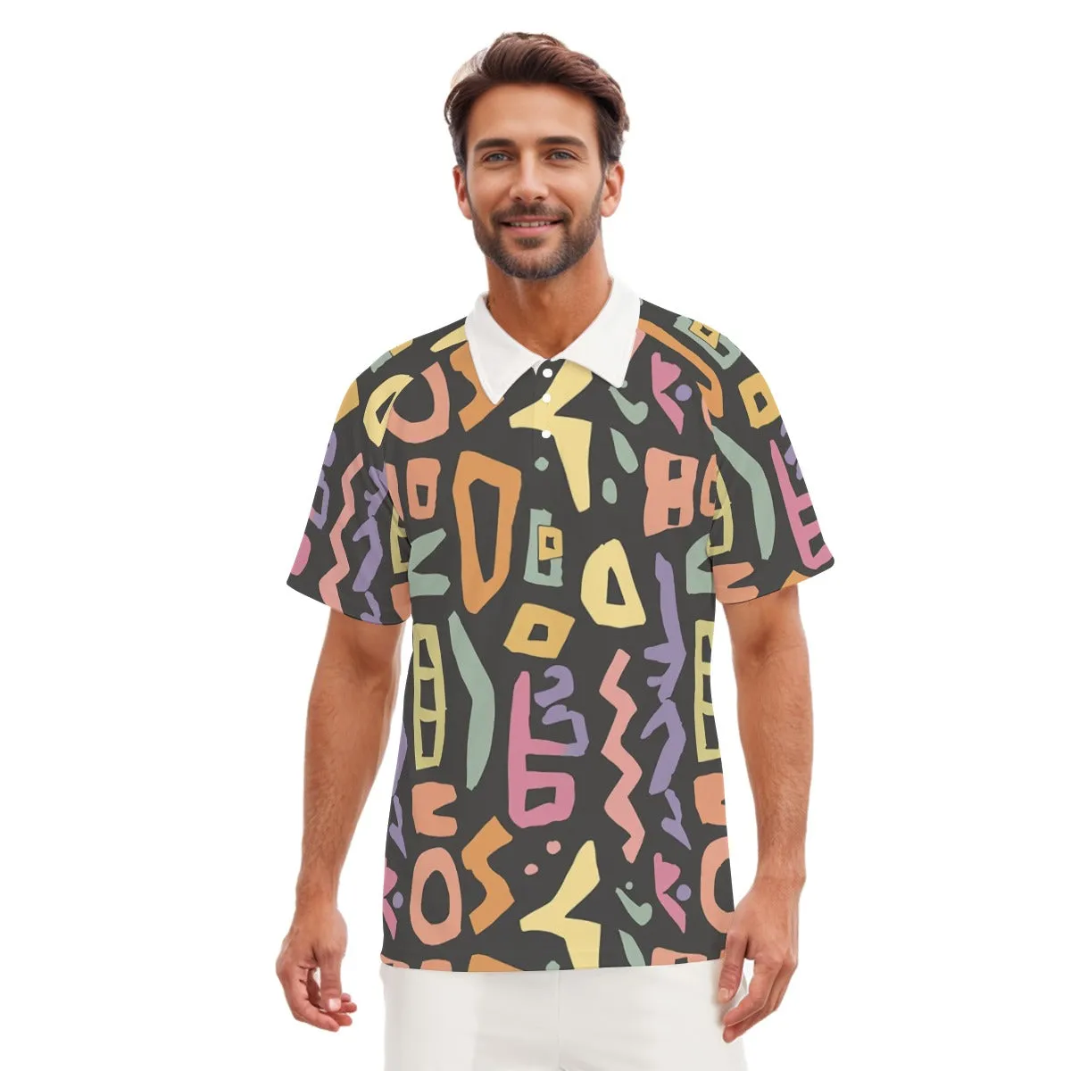 All-Over Print Men's Short Sleeve Polo Shirt With Button Closure sold by Archiify