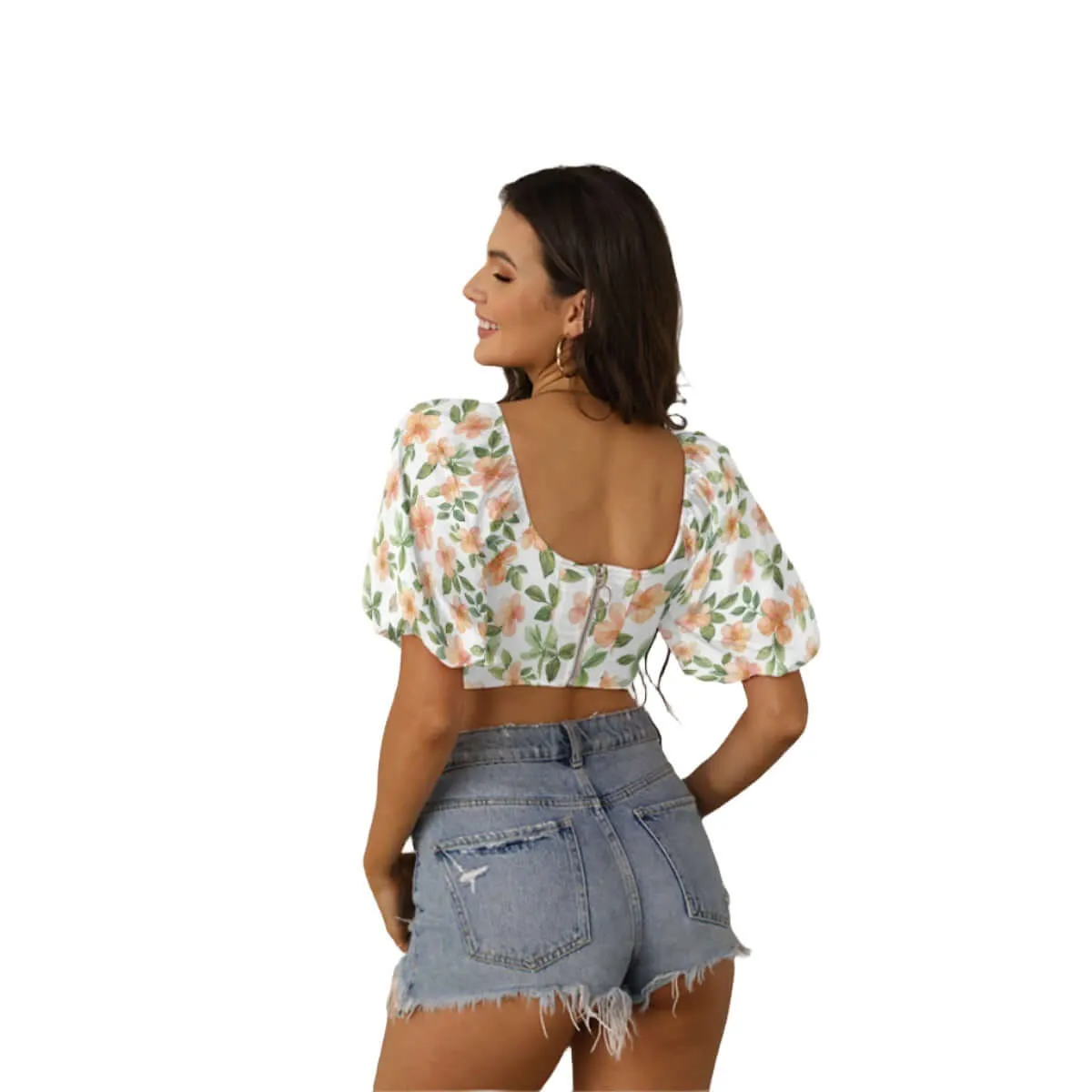 Cottagecore Women's Square Collar Cropped Top With Puff Sleeve sold by Archiify product image thumbnail 3