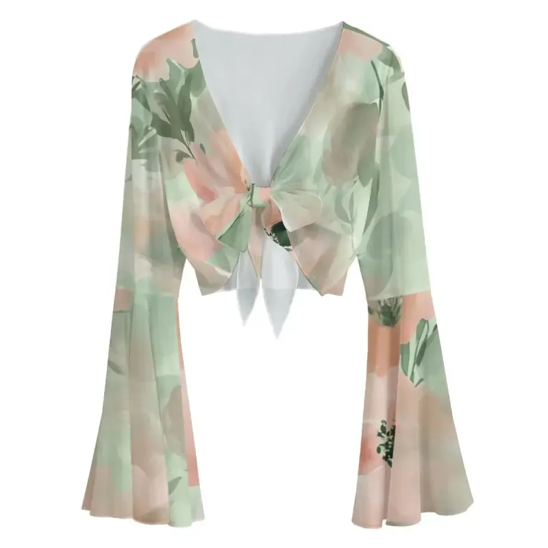 Cottagecore Style Women's Mesh Lace-up Bell Sleeves Blouse sold by Archiify