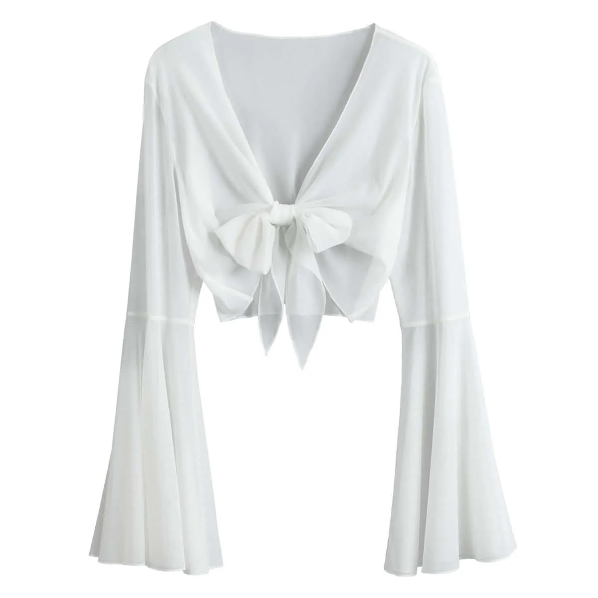 Cottagecore Style Women's Mesh Lace-up Bell Sleeves Blouse sold by Archiify product image thumbnail 2