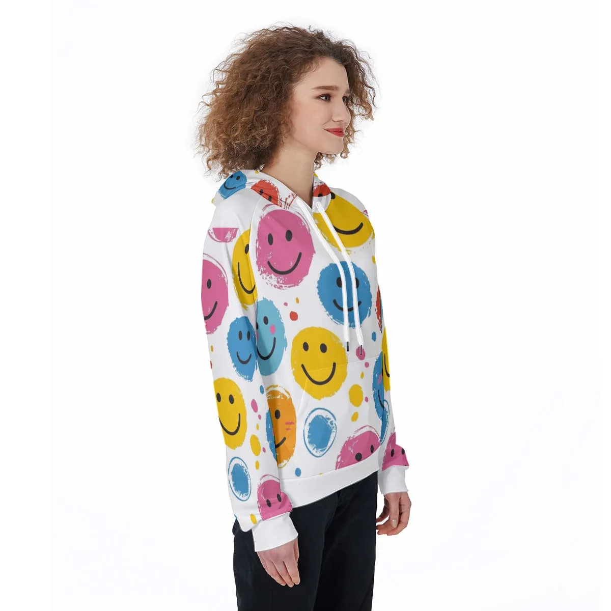 Colorful Smiley Face All-Over Printed Women's Raglan Pullover Hoodie sold by Archiify product image thumbnail 3