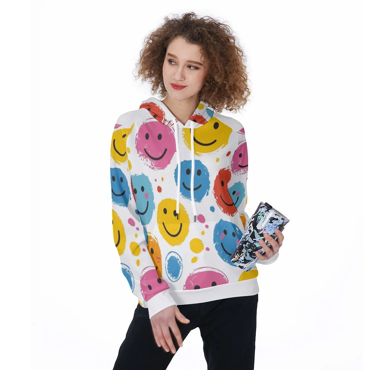 Colorful Smiley Face All-Over Printed Women's Raglan Pullover Hoodie sold by Archiify