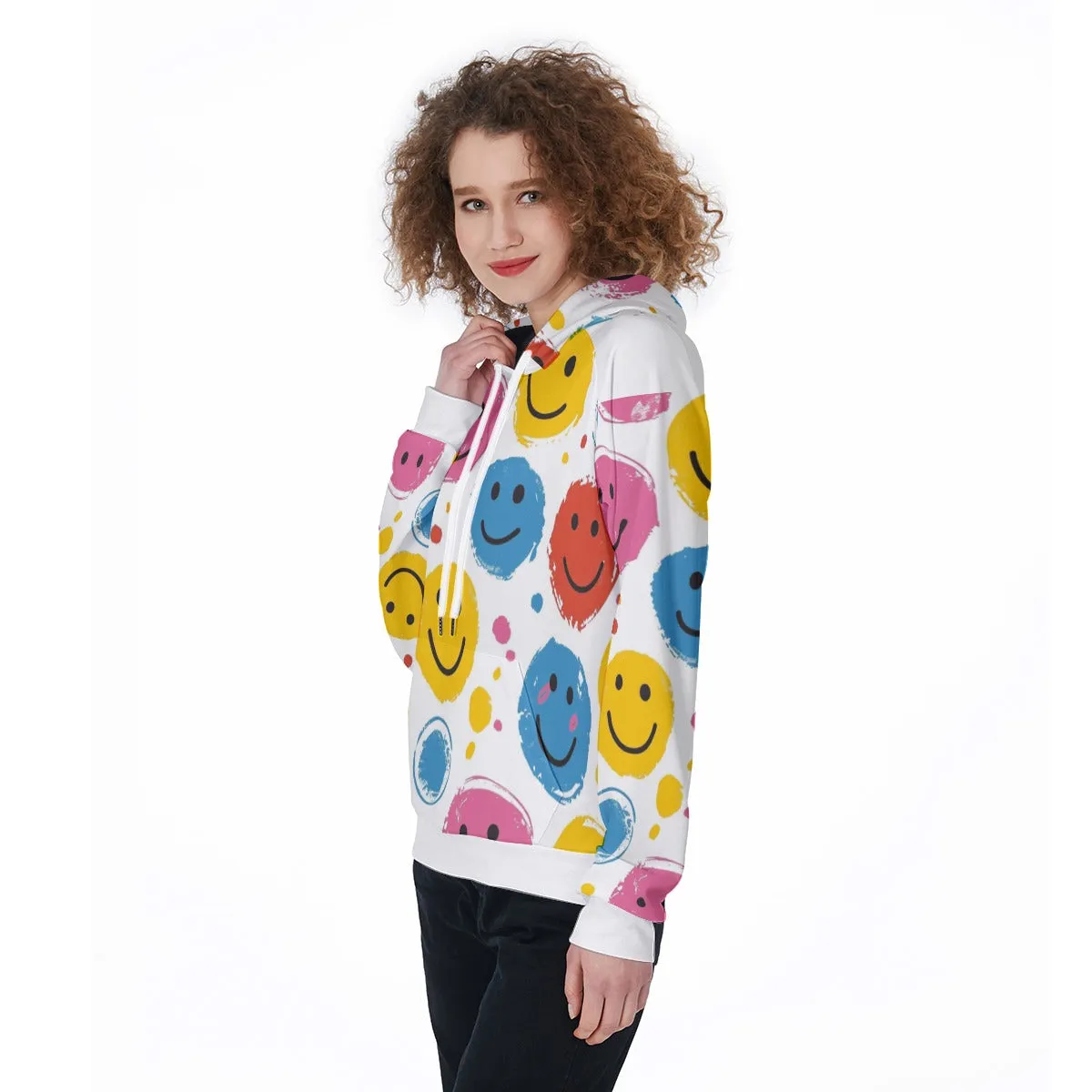 Colorful Smiley Face All-Over Printed Women's Raglan Pullover Hoodie sold by Archiify product image thumbnail 2