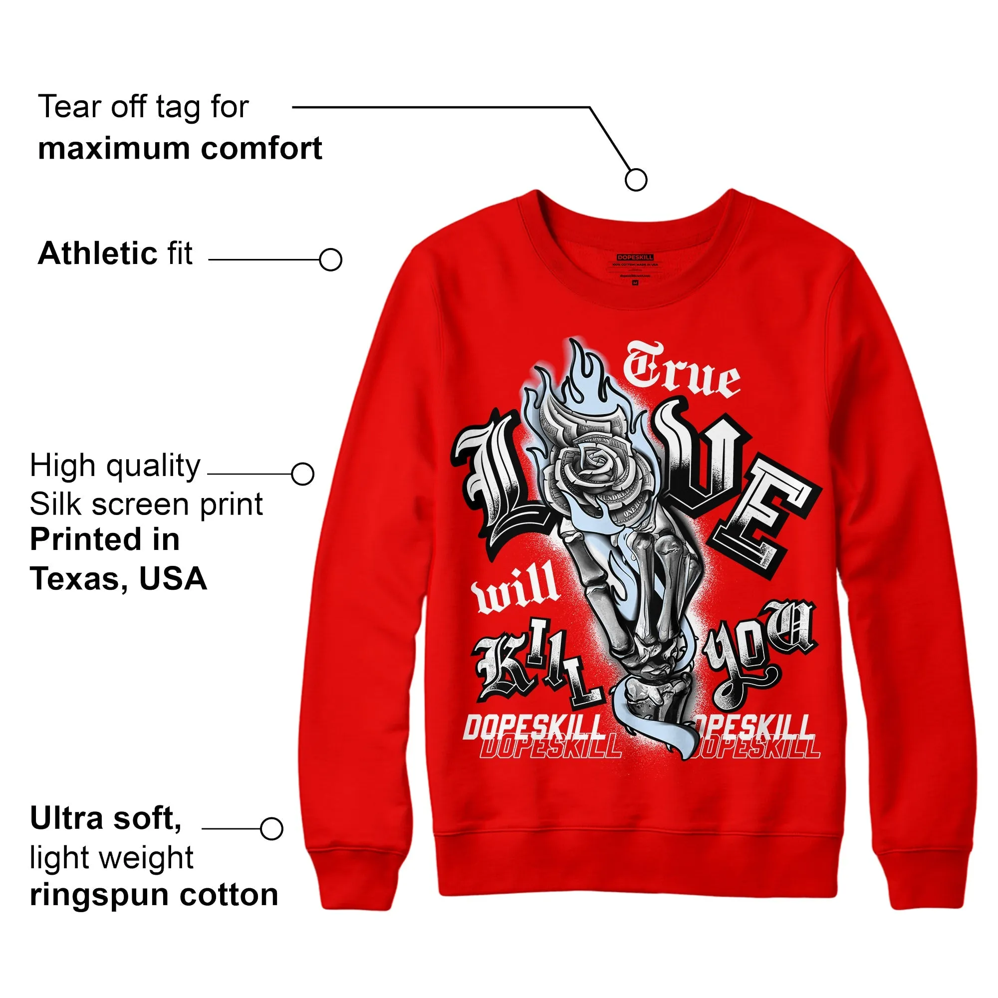 Cherry 11s DopeSkill Varsity Red Sweatshirt True Love Will Kill You Graphic sold by Archiify product image thumbnail 2