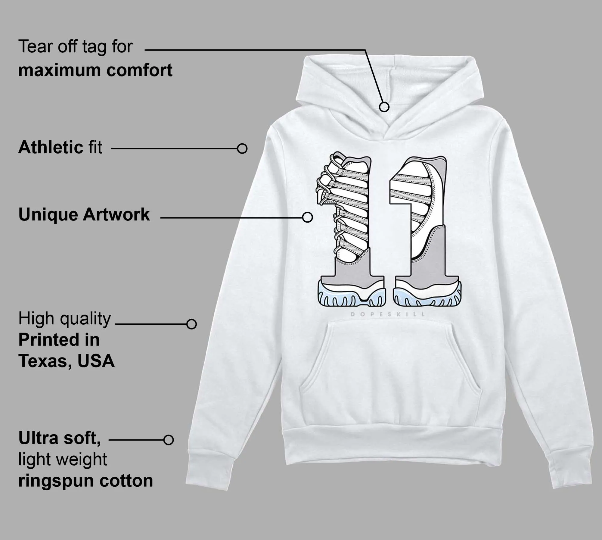 Cement Grey 11s DopeSkill Hoodie Sweatshirt No.11 Graphic sold by Archiify product image thumbnail 3