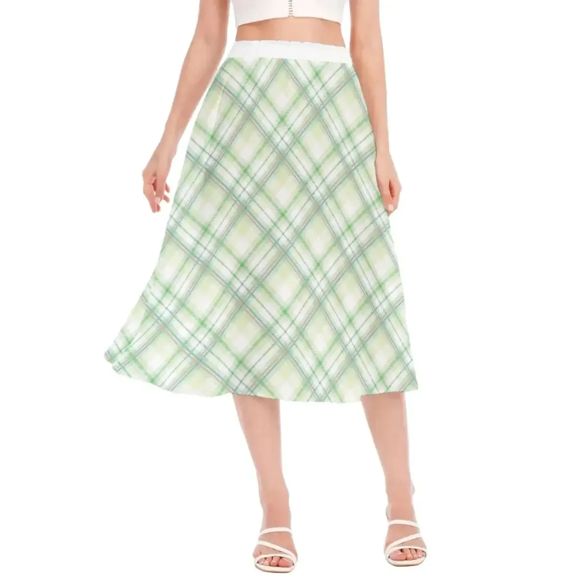 Cottagecore Women's Plaid Printed Long Section Chiffon Skirt sold by Archiify
