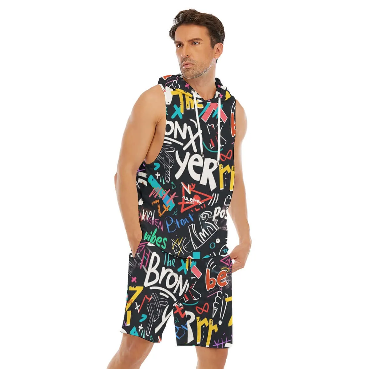 Street Style Graffiti Print Men's Sleeveless Vest And Shorts Set sold by Archiify product image thumbnail 2