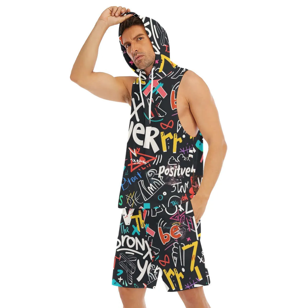 Street Style Graffiti Print Men's Sleeveless Vest And Shorts Set sold by Archiify product image thumbnail 3