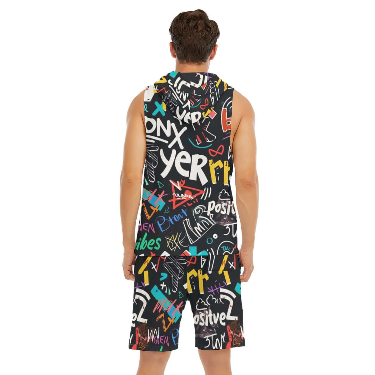 Street Style Graffiti Print Men's Sleeveless Vest And Shorts Set sold by Archiify product image thumbnail 4