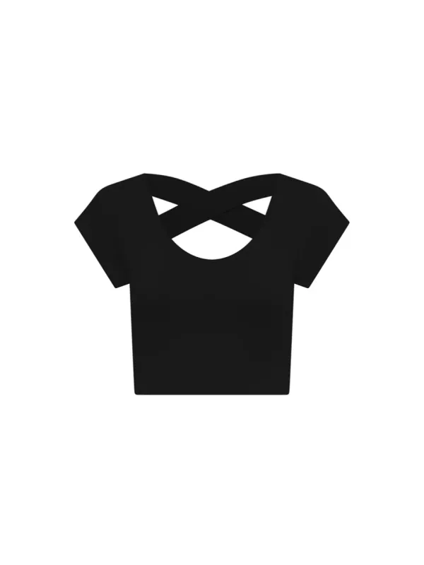 Cap Sleeve Crop Black sold by Bondi Active