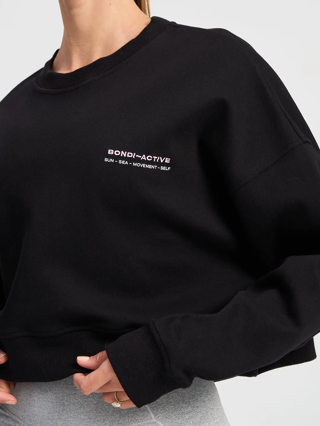 Cropped Interlock Sweat  - Black sold by Bondi Active product image thumbnail 4