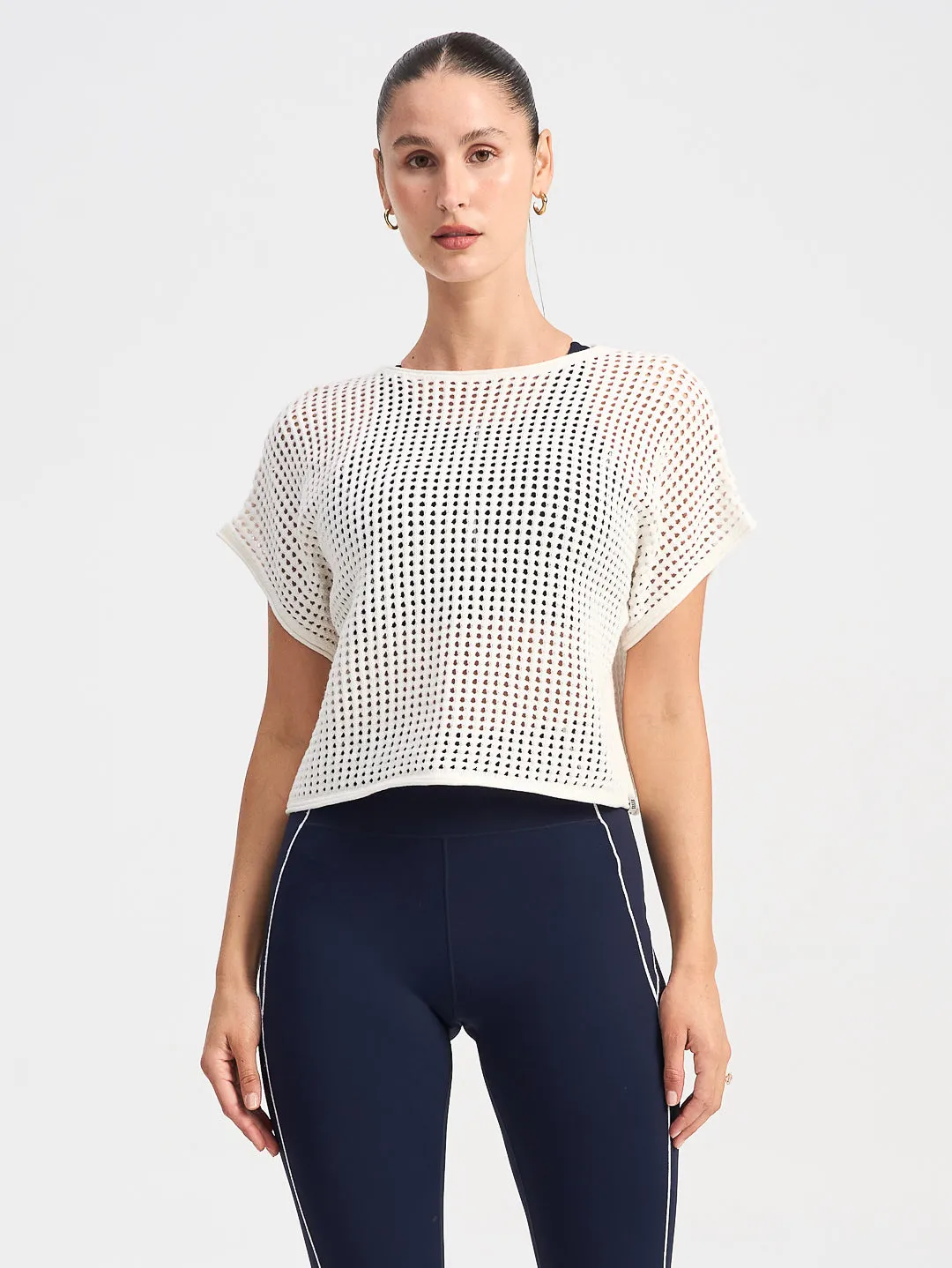 Sports Club Pointelle Crop Tee - White sold by Bondi Active product image thumbnail 2