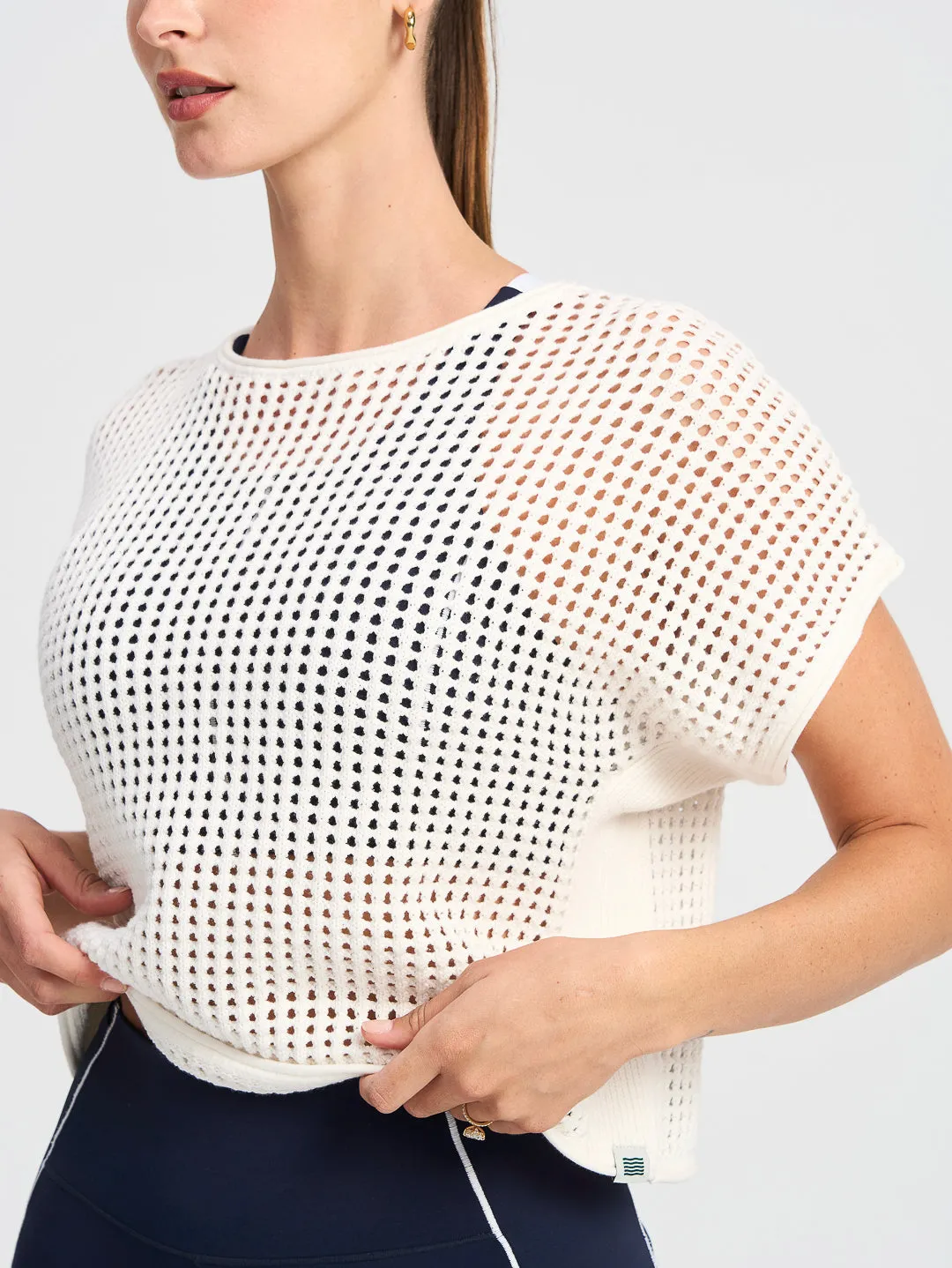 Sports Club Pointelle Crop Tee - White sold by Bondi Active product image thumbnail 4