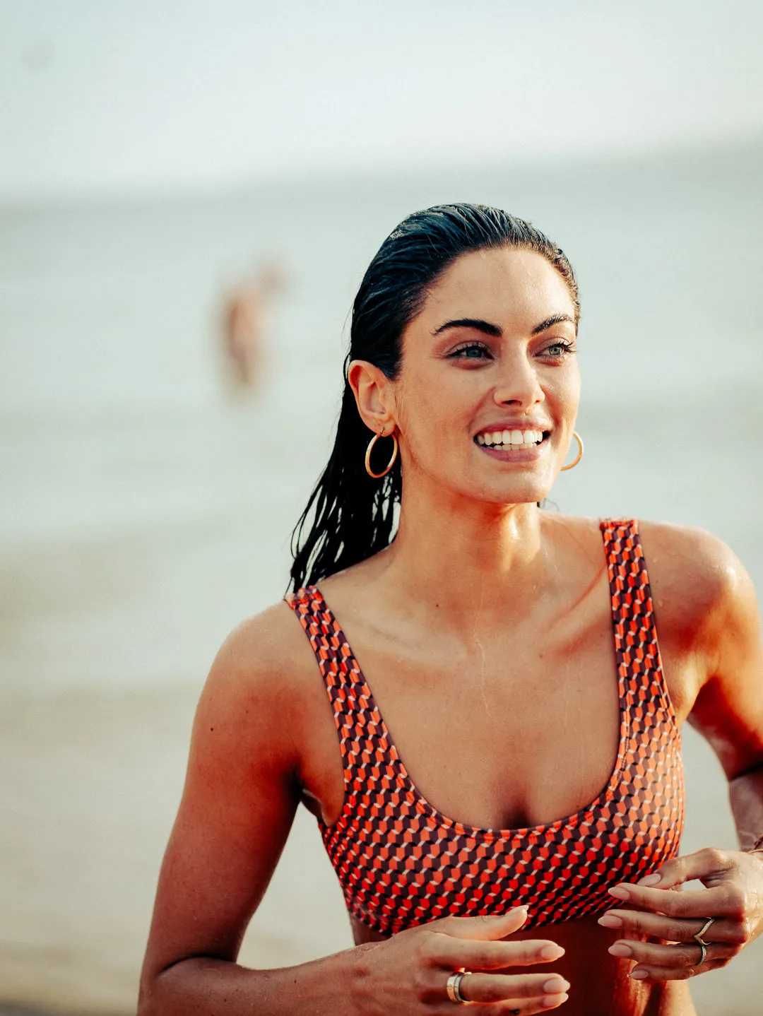 SCOOP NECK SWIM TOP - Geo Orange sold by Bondi Active product image thumbnail 3