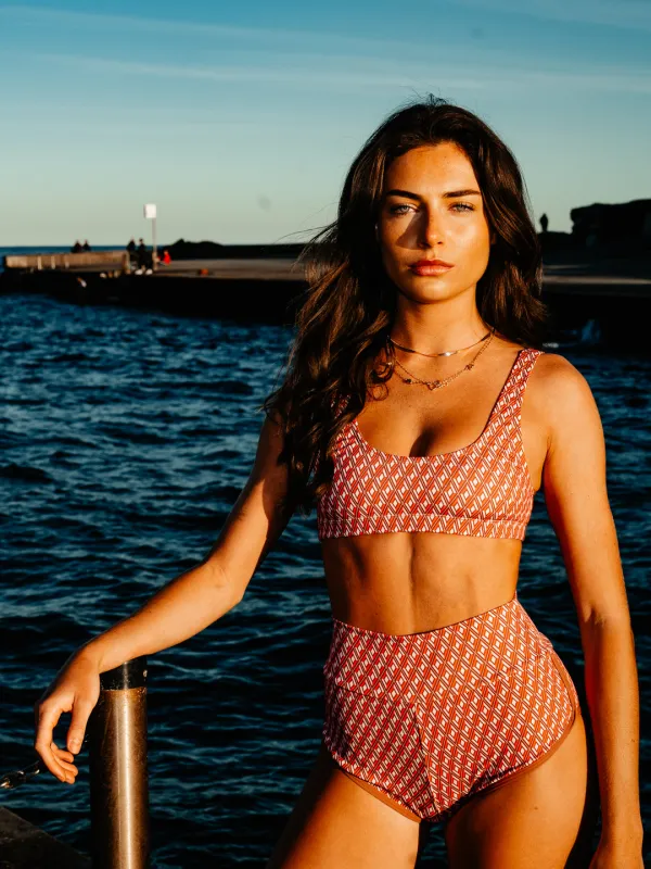 SPORT CLUB GEO CHEEKY SWIM TOP - GEO PINK sold by Bondi Active