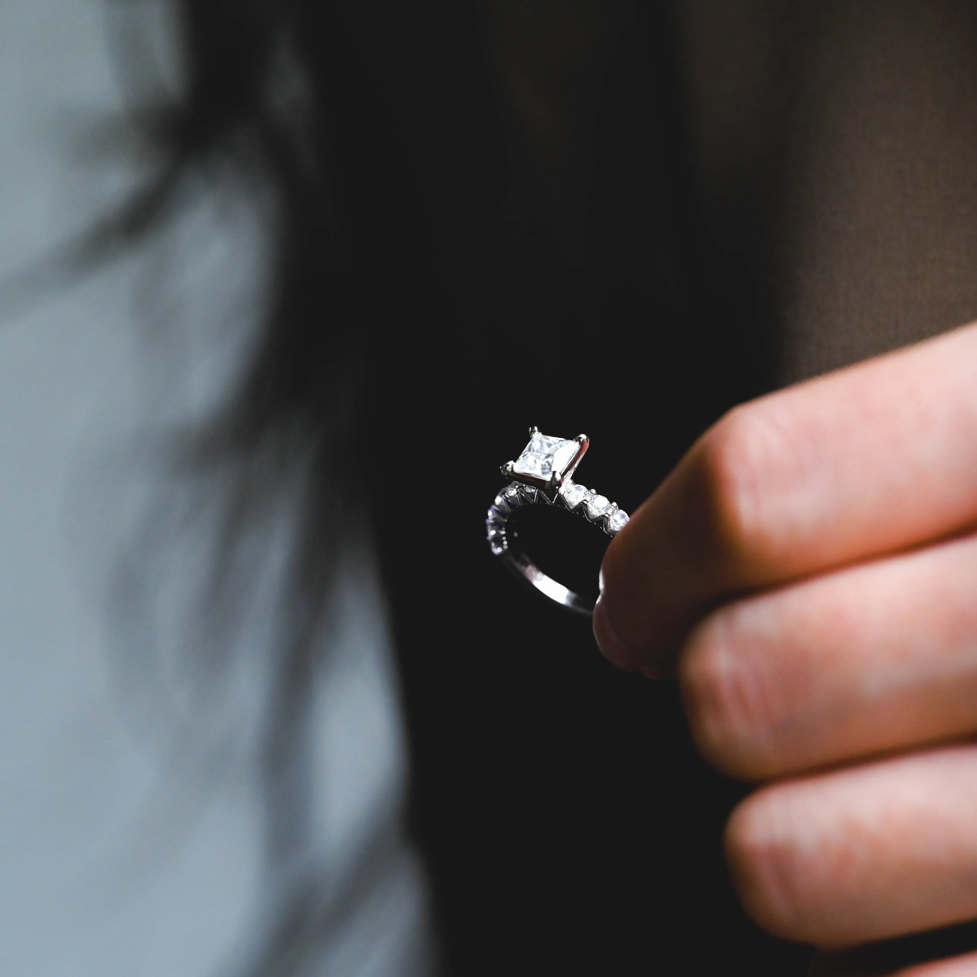 Solid Gold 2.5mm Width Princess Cut Moissanite Engagement Ring sold by Causyou product image thumbnail 4