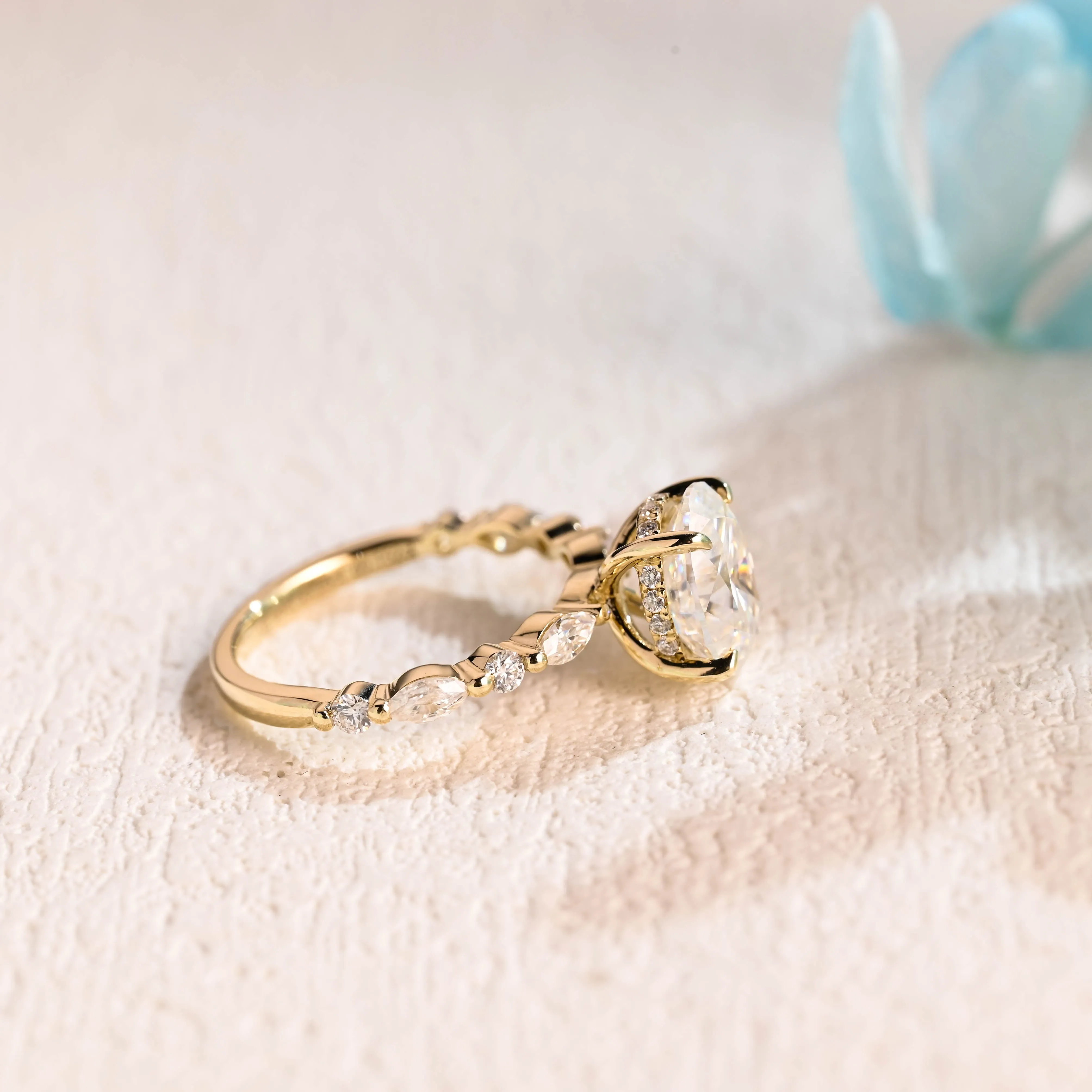 Solid Gold Hidden Halo Oval Cut Moissanite Engagement Ring sold by Causyou product image thumbnail 5