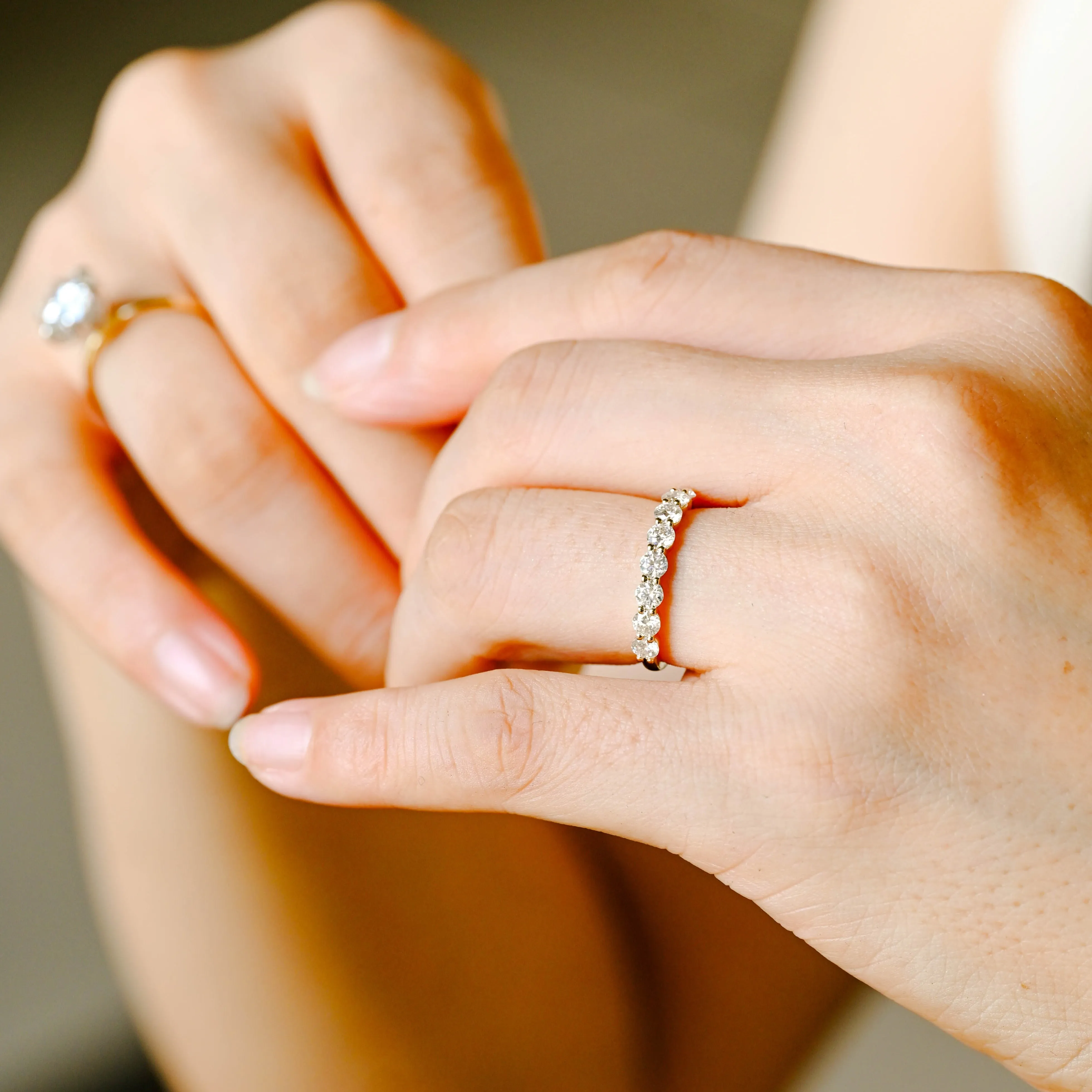 Solid Gold Round Cut Lab Grown Diamond Wedding Band, Stackable Wedding Ring for Woman Wife sold by Causyou product image thumbnail 4