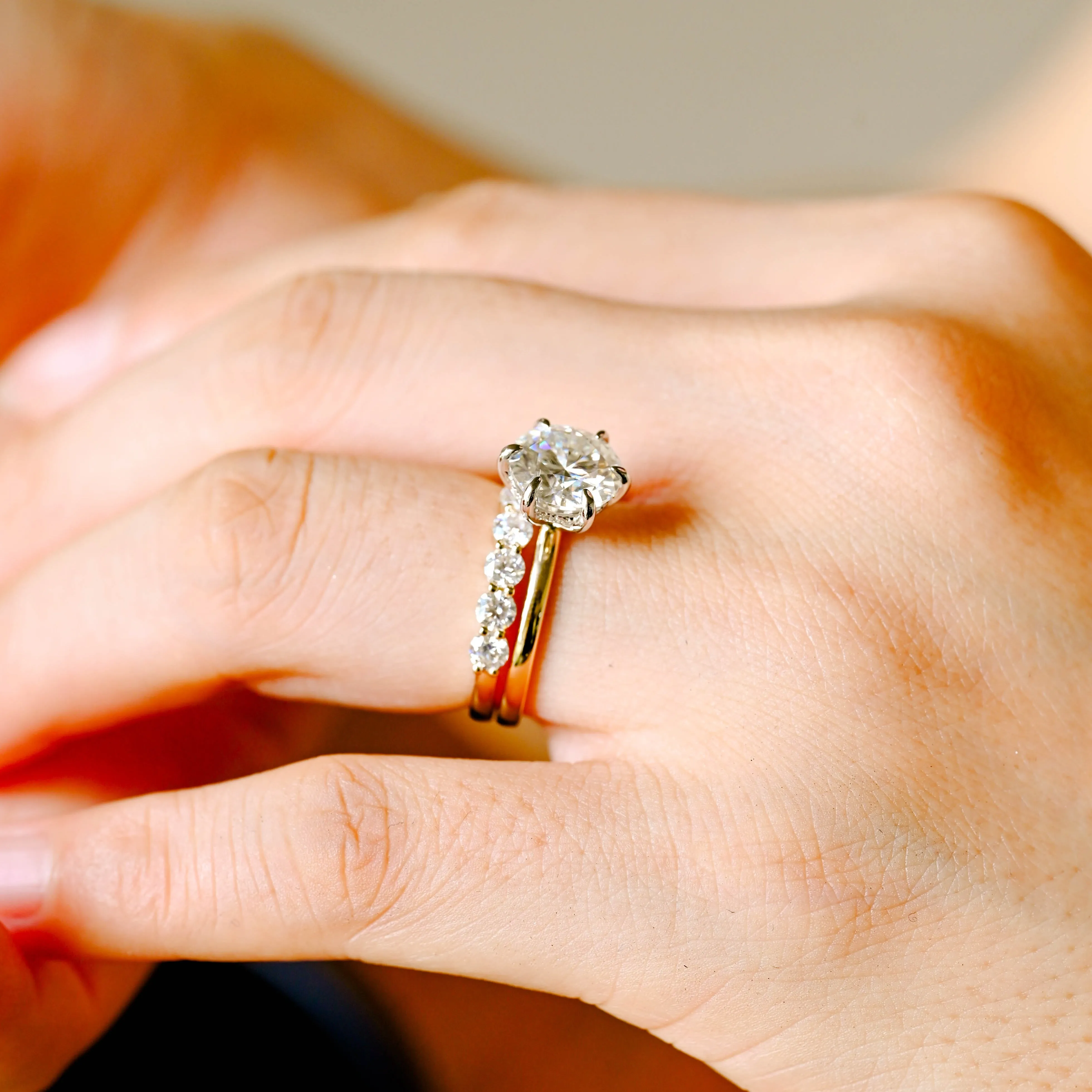 Solid Gold Round Cut Lab Grown Diamond Wedding Band, Stackable Wedding Ring for Woman Wife sold by Causyou product image thumbnail 2