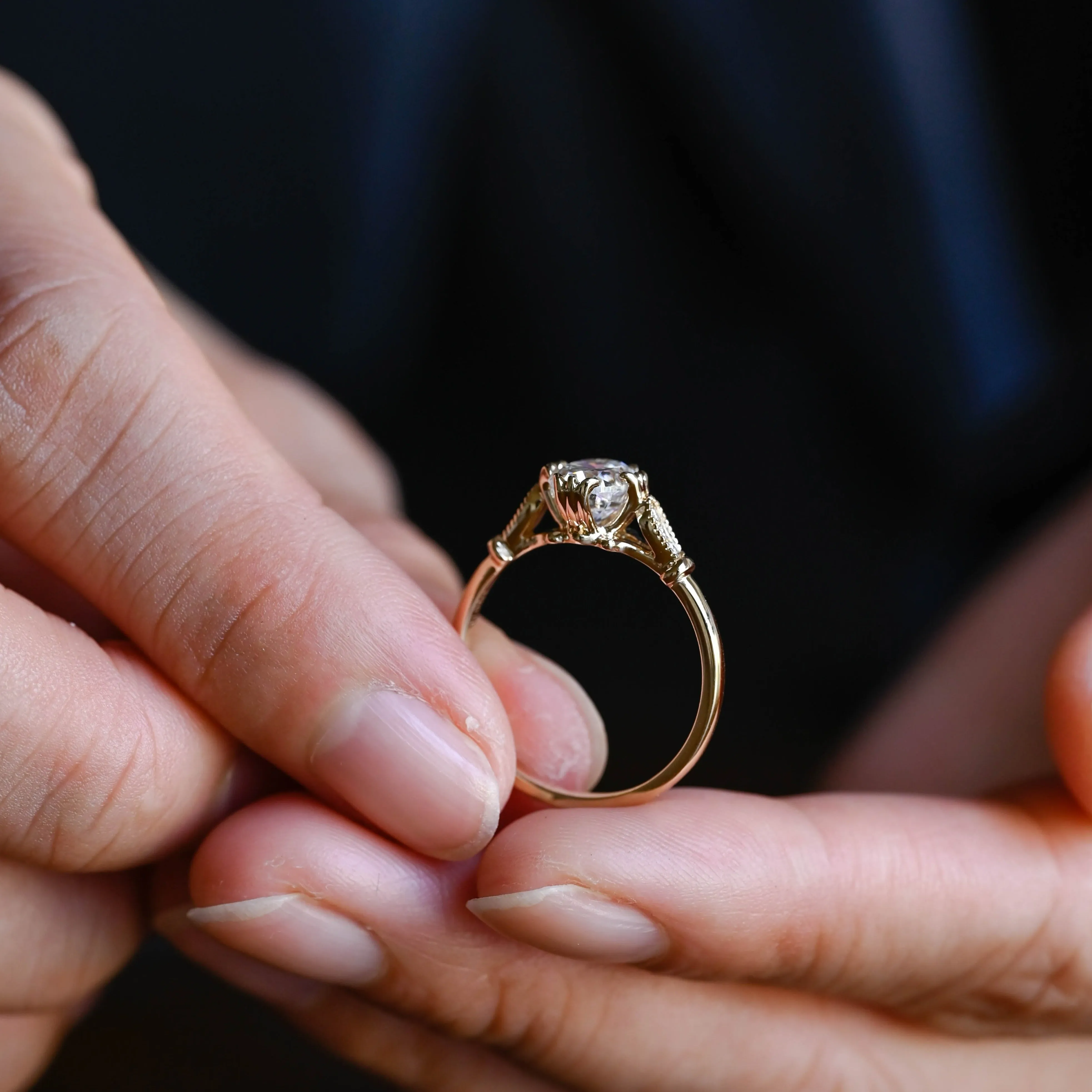 Solid Gold Vintage Oval Cut Moissanite Engagement Ring sold by Causyou product image thumbnail 4