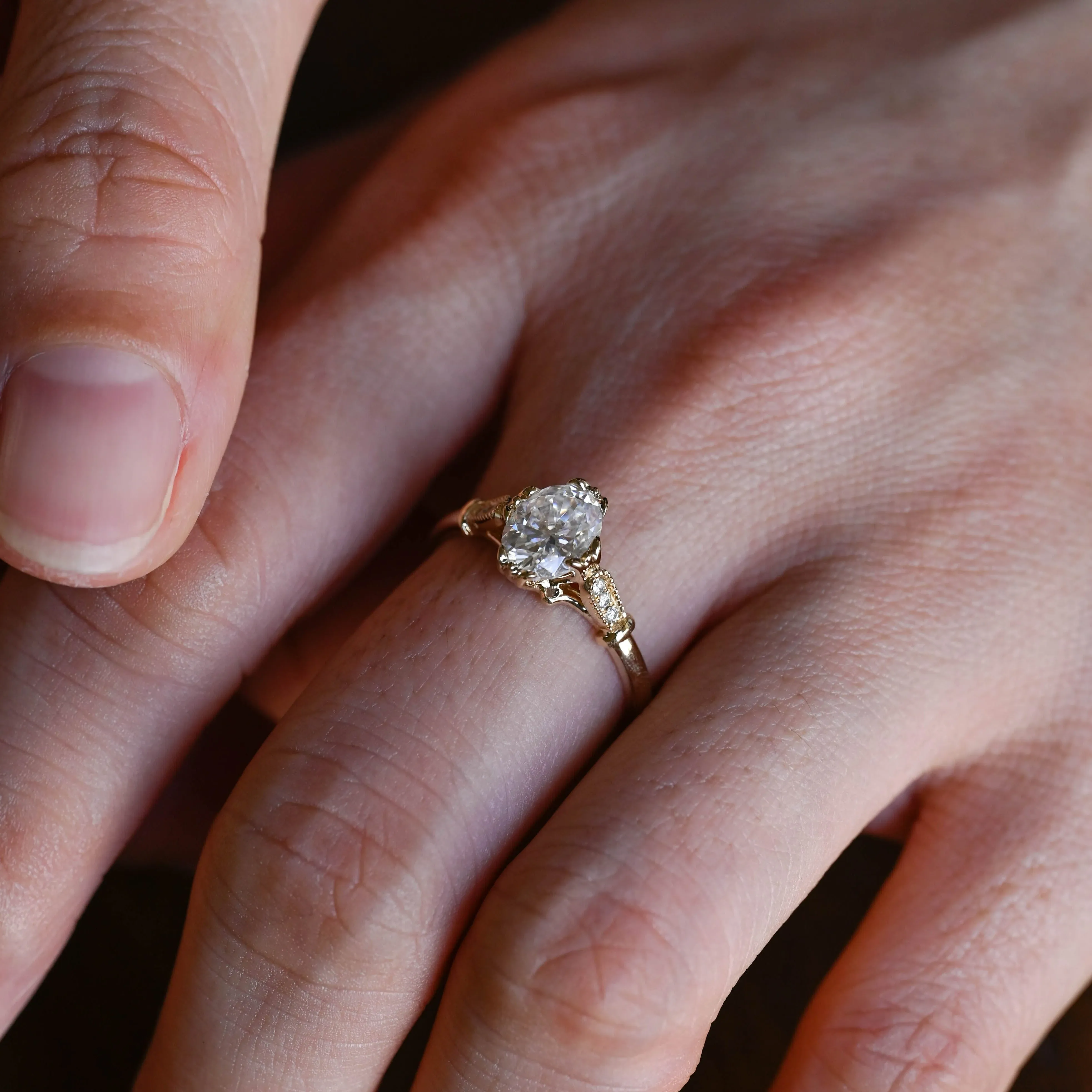 Solid Gold Vintage Oval Cut Moissanite Engagement Ring sold by Causyou product image thumbnail 2