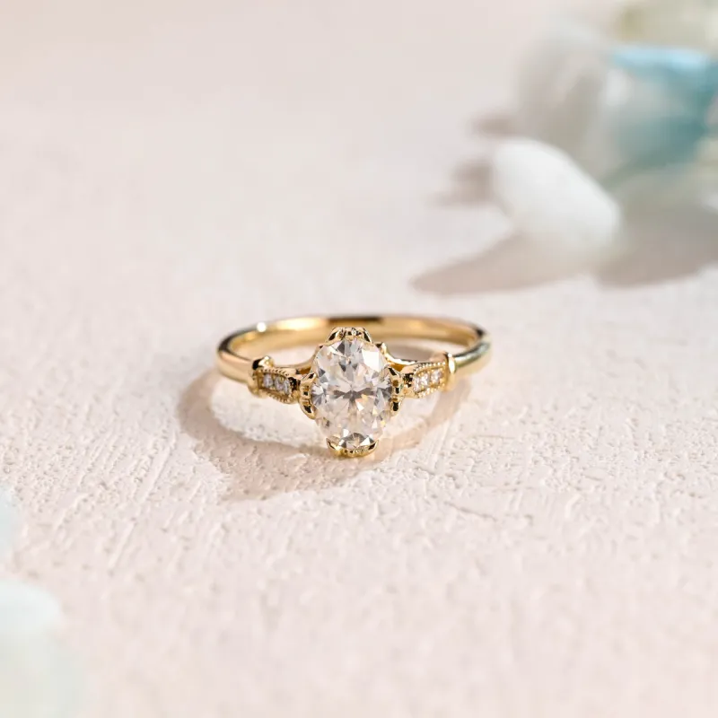 Solid Gold Vintage Oval Cut Moissanite Engagement Ring sold by Causyou