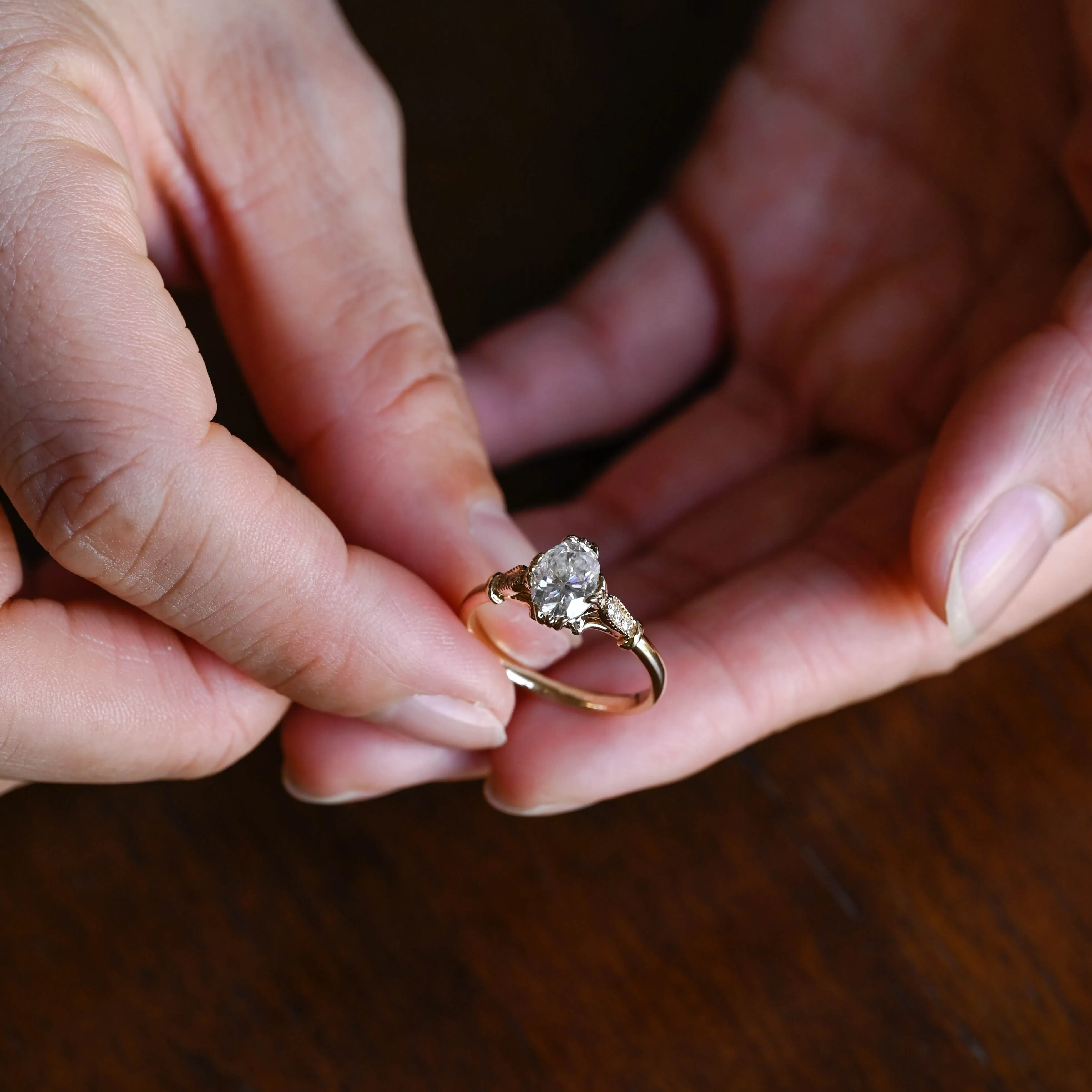 Solid Gold Vintage Oval Cut Moissanite Engagement Ring sold by Causyou product image thumbnail 3