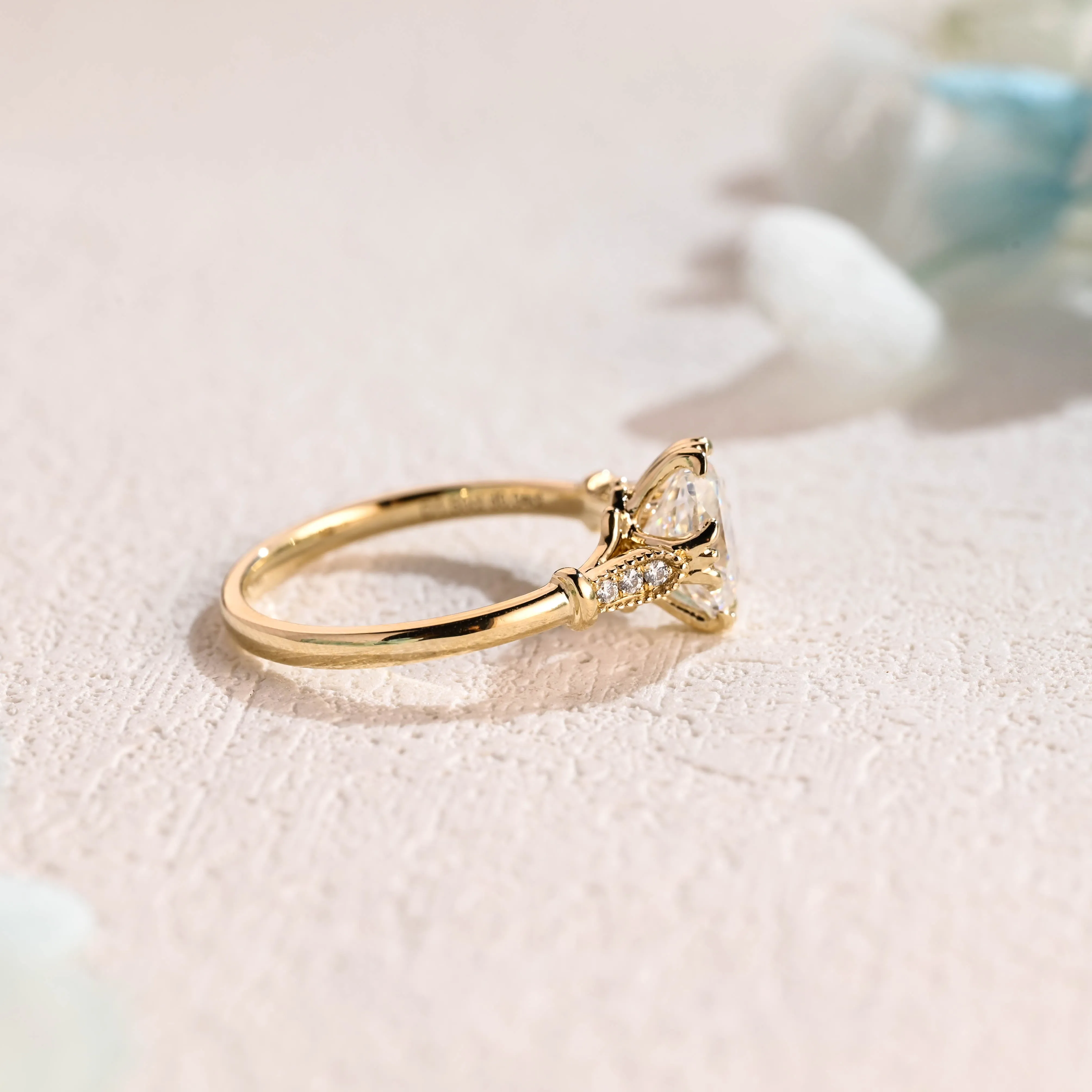 Solid Gold Vintage Oval Cut Moissanite Engagement Ring sold by Causyou product image thumbnail 5