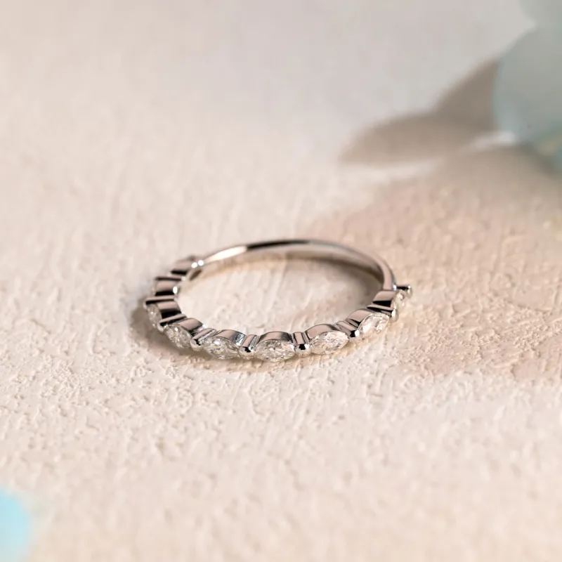 CausYou Solid Gold Marquise Cut Moissanite Wedding Band, Half Eternity Matching Band, Stacking Wedding Ring for Women sold by Causyou