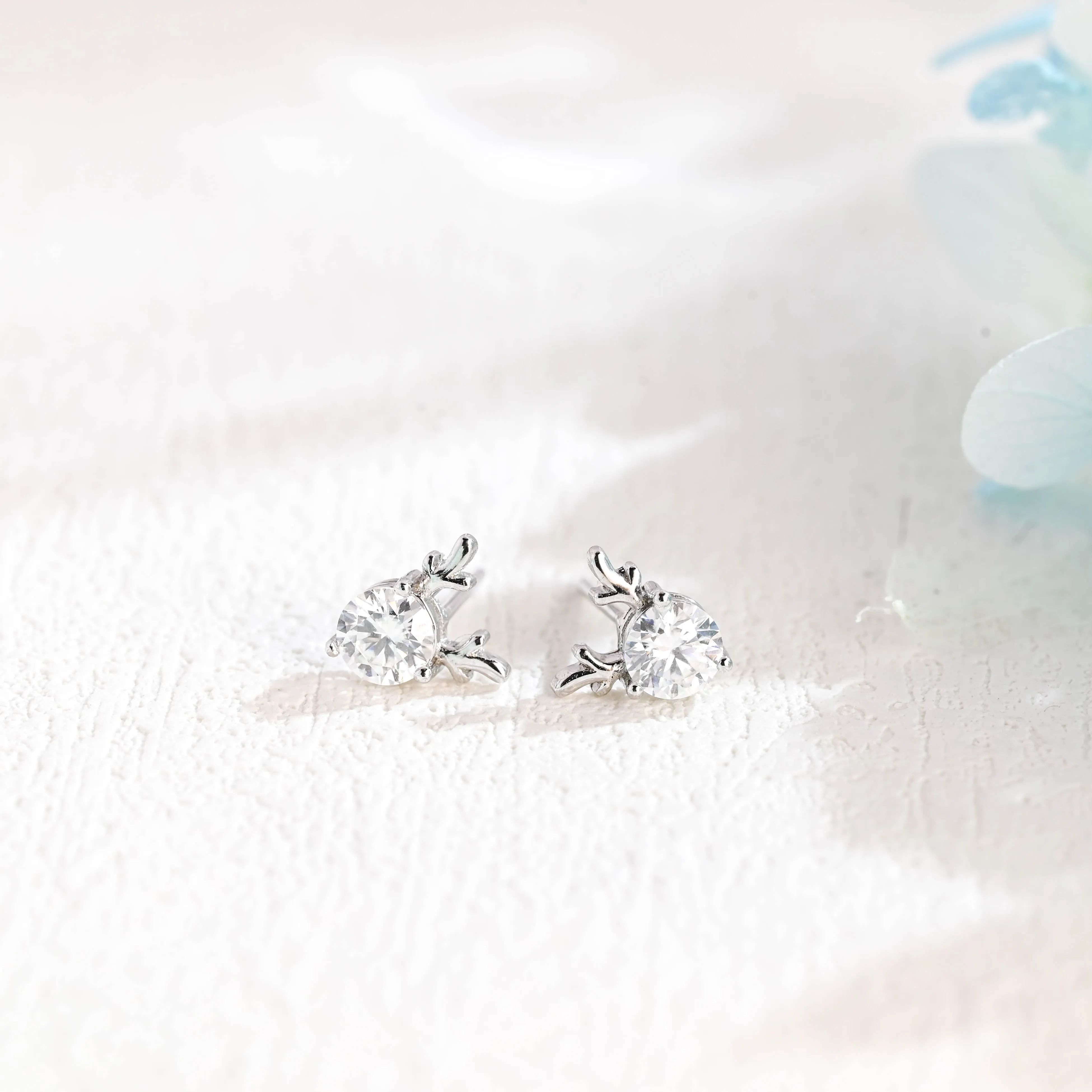 Solid Gold Fairy Deer Round Cut Moissanite Earrings Stud sold by Causyou