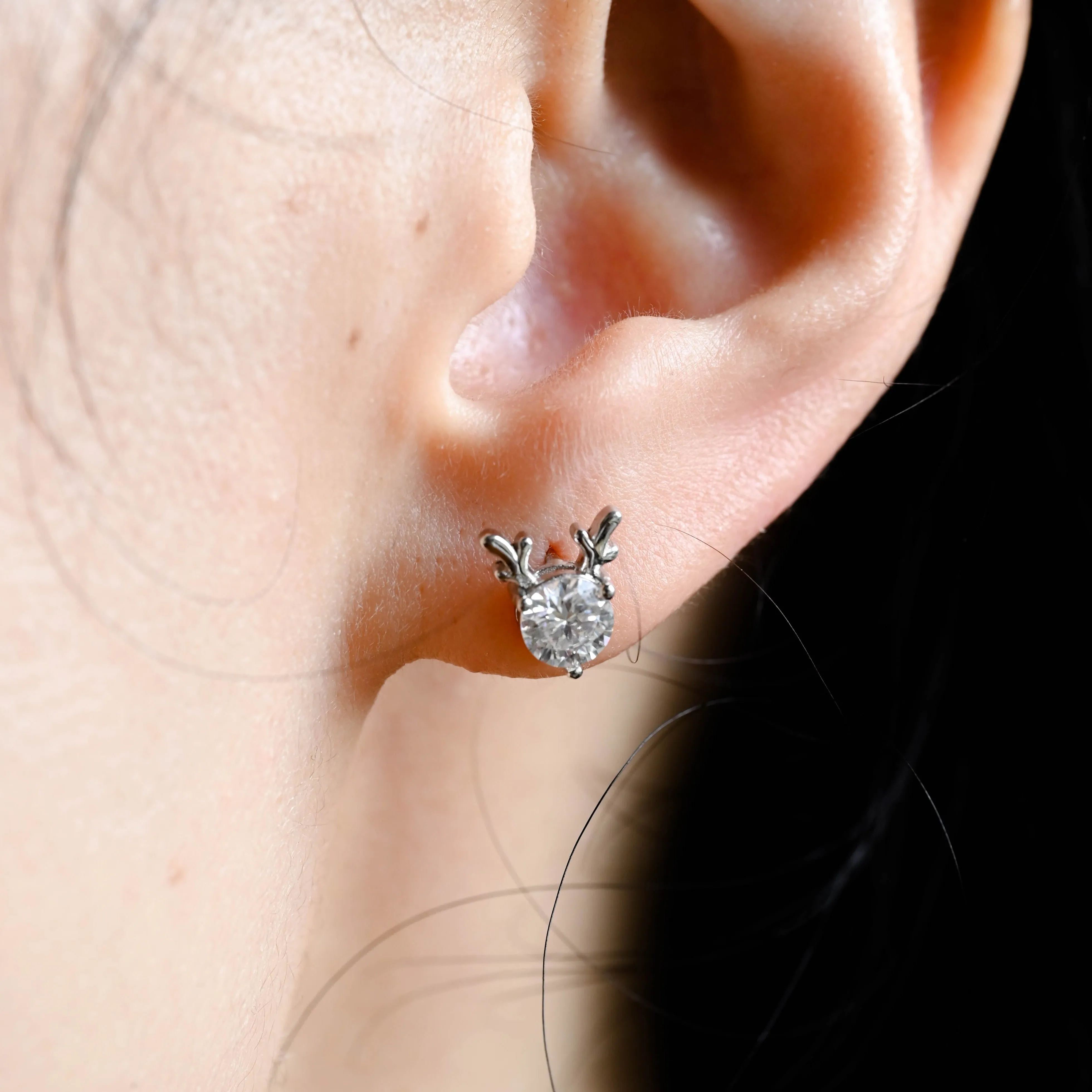 Solid Gold Fairy Deer Round Cut Moissanite Earrings Stud sold by Causyou product image thumbnail 4