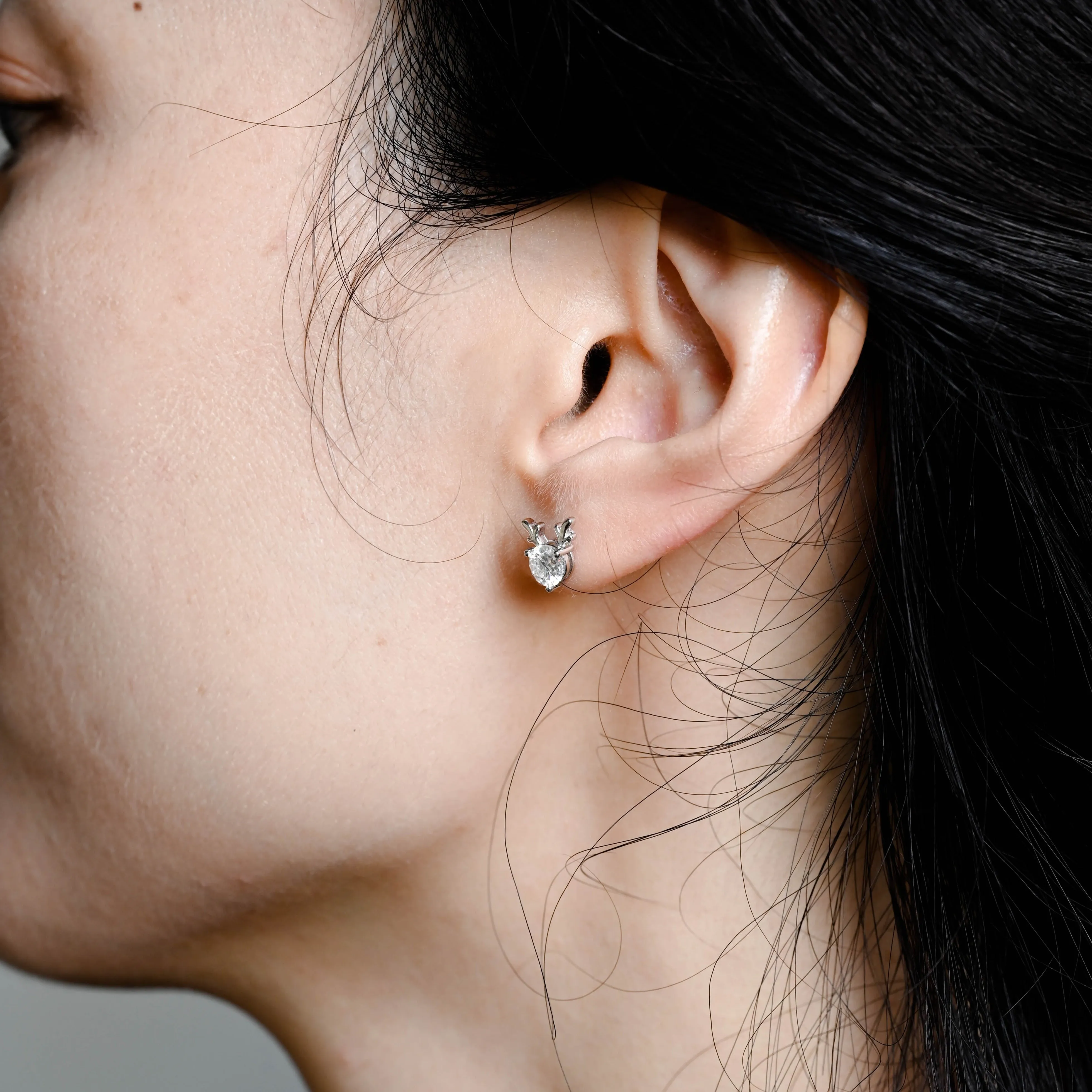 Solid Gold Fairy Deer Round Cut Moissanite Earrings Stud sold by Causyou product image thumbnail 3