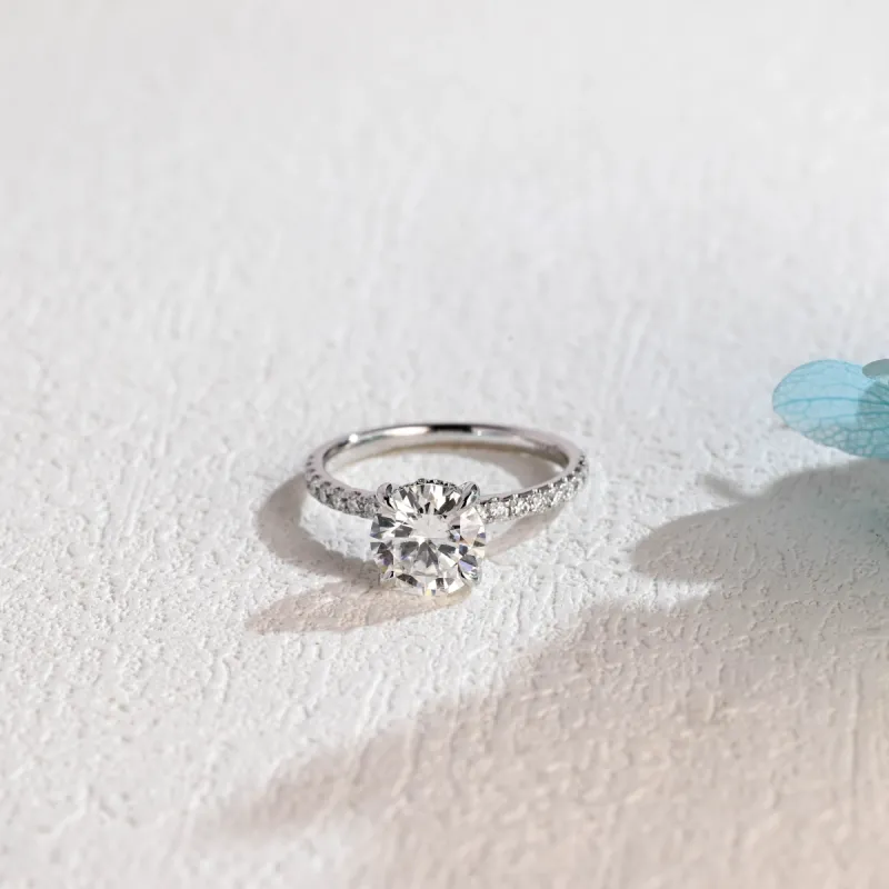 Solid Gold Round Moissanite Engagement Ring Hidden Halo, Pave Ring sold by Causyou