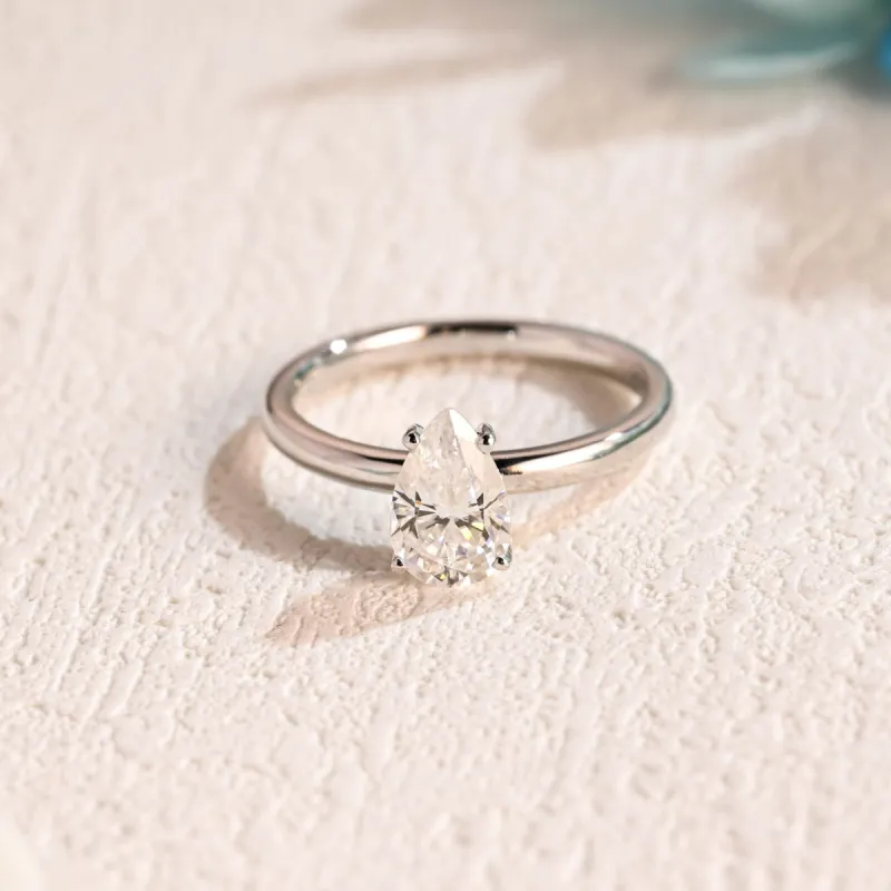 Solid Gold Pear Cut Moissanite Engagement Ring, Solitaire Promise Ring, Bridal Ring, Gift for Women Wife sold by Causyou