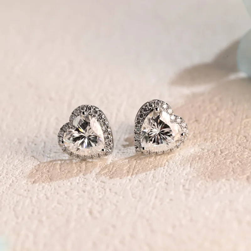 Solid Gold Heart Cut Moissanite Earrings Studs, Wedding Studs, Anniversary Gift for Women, Wife made by Causyou