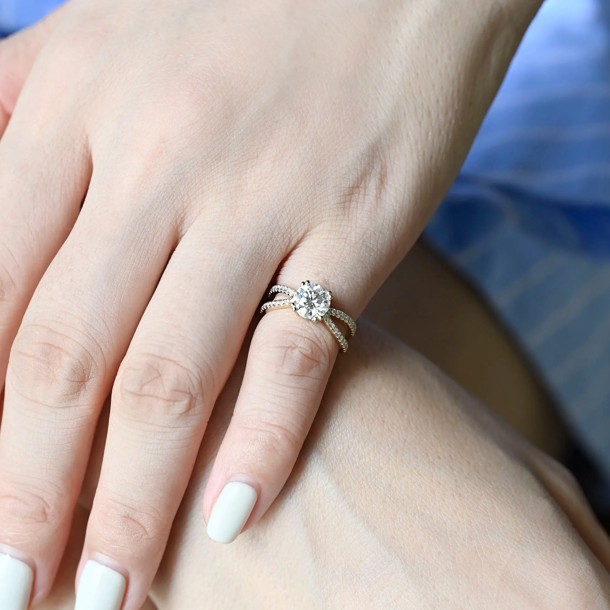 Solid Gold Round Cut Moissanite Engagement Ring, Split Shank Promise Ring, Bridal Ring, Gift for Women sold by Causyou product image thumbnail 3