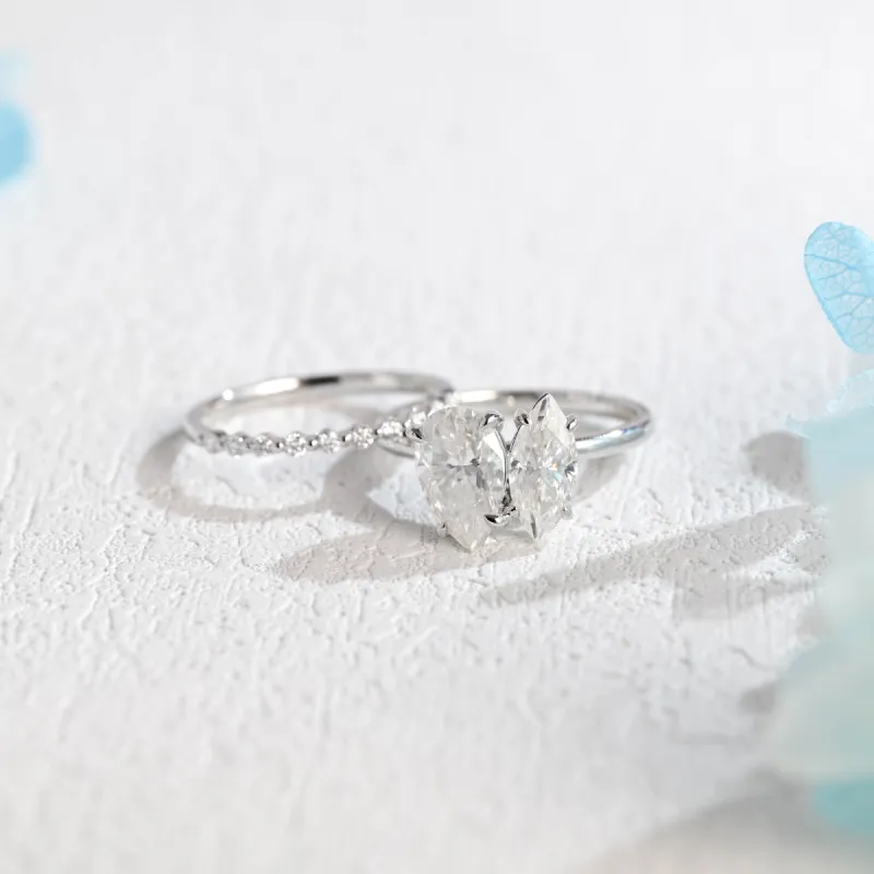 CausYou Solid Gold Toi Et Moi Pear & Crushed Ice Marquise Cut Moissanite Engagement Ring Set, Bridal Set, Wedding Ring Set, Half Eternity Wedding Band, Gift for Women Wife sold by Causyou