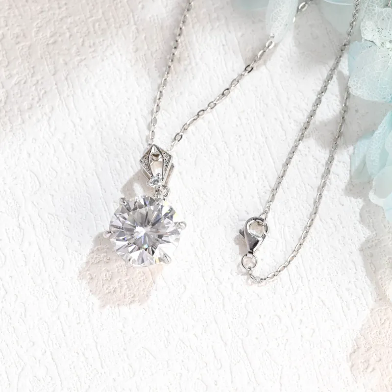 Solid Gold Round Cut Moissanite Pendant, Wedding Necklace, Anniversary Gift for Women, Wife sold by Causyou
