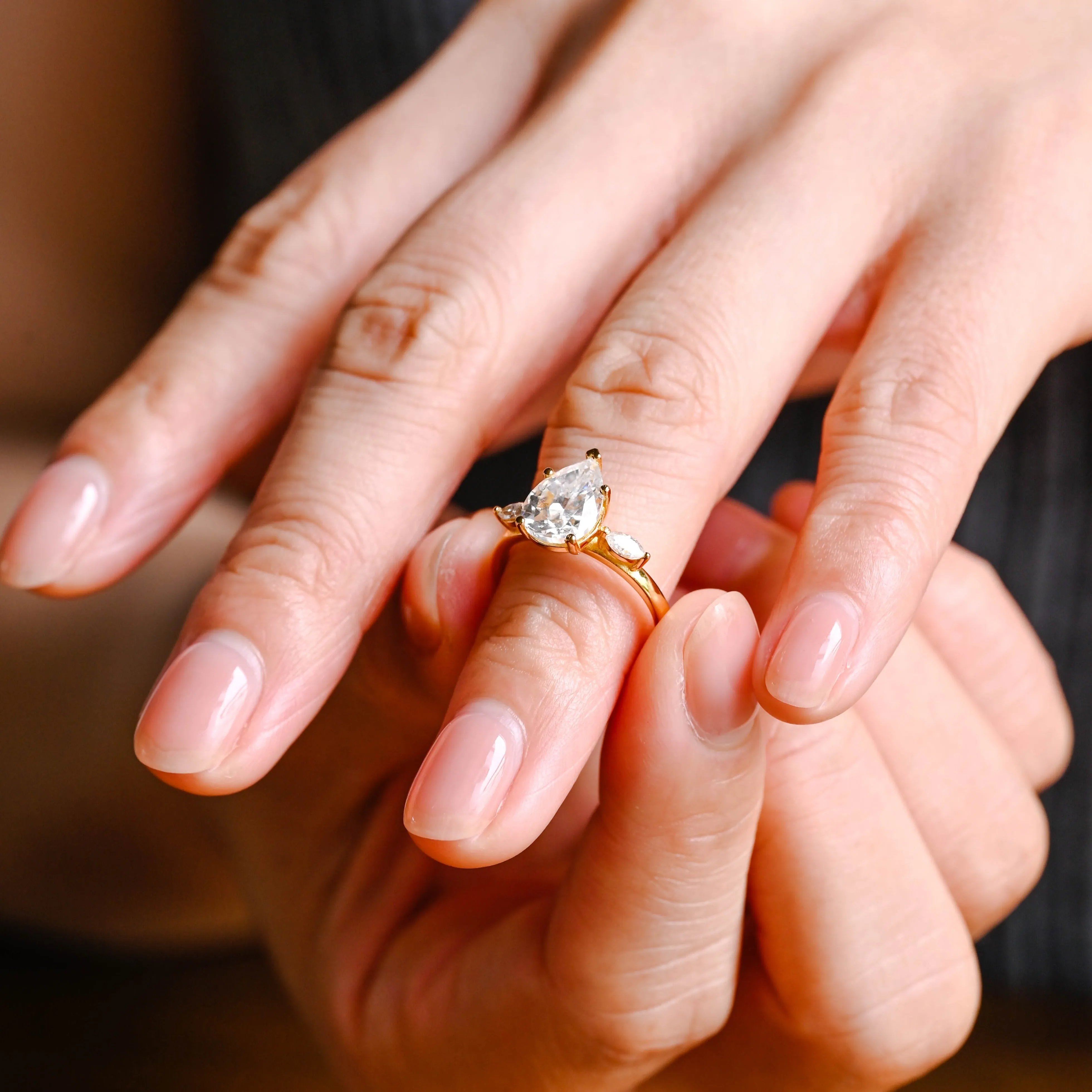 Solid Gold Pear Cut Moissanite Engagement Ring, Promise Ring, Proposal Ring, Gift for Women sold by Causyou product image thumbnail 3