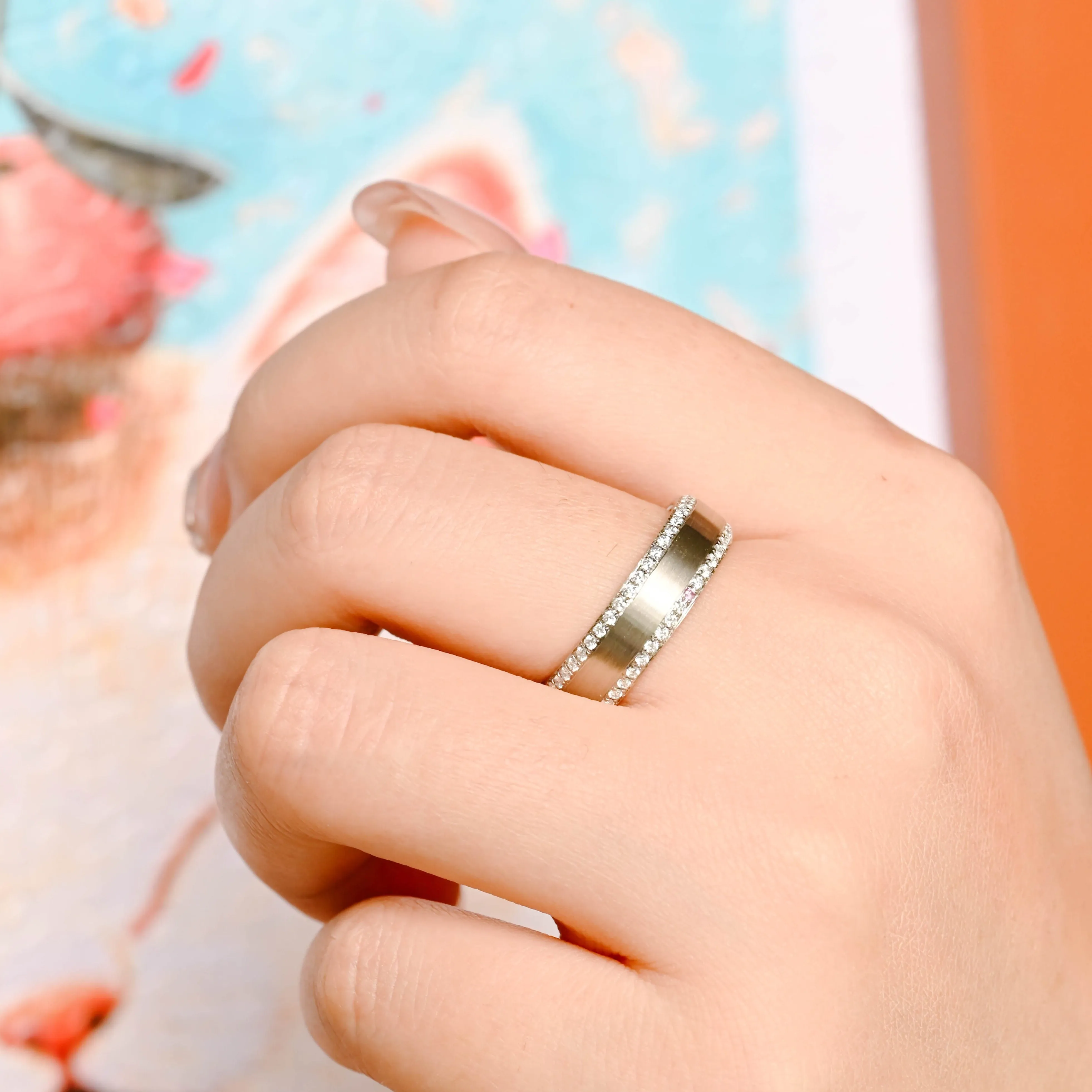 CausYou Solid Gold 6mm Satin-Finish Cigar Band, Round Moissanite Wedding Band sold by Causyou product image thumbnail 3
