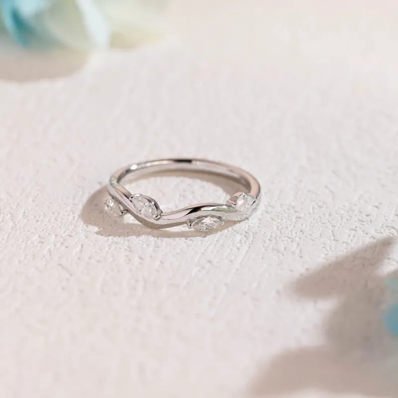 Solid Gold Nature Inspired Dainty Marquise Cut Moissanite Wedding Band sold by Causyou