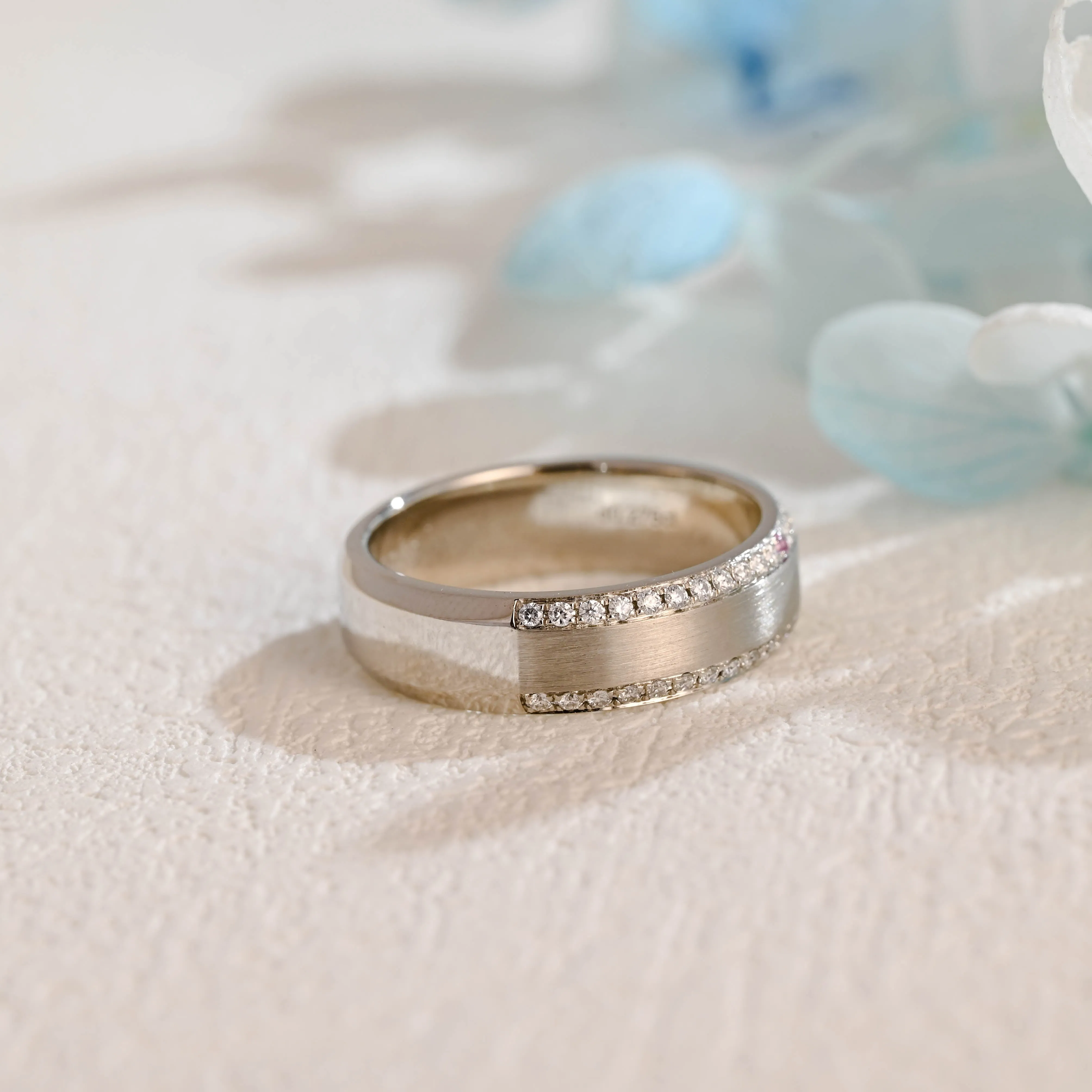 CausYou Solid Gold 6mm Satin-Finish Cigar Band, Round Moissanite Wedding Band sold by Causyou product image thumbnail 5