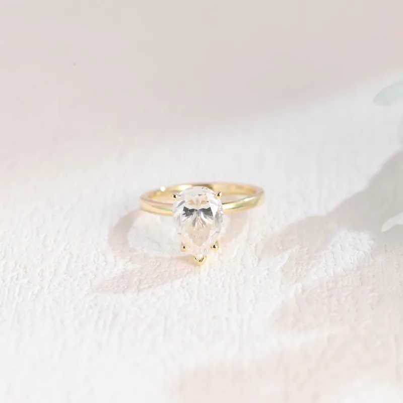 Solid Gold Pear Cut Moissanite Engagement Ring, Solitaire Promise Ring, Proposal Ring sold by Causyou